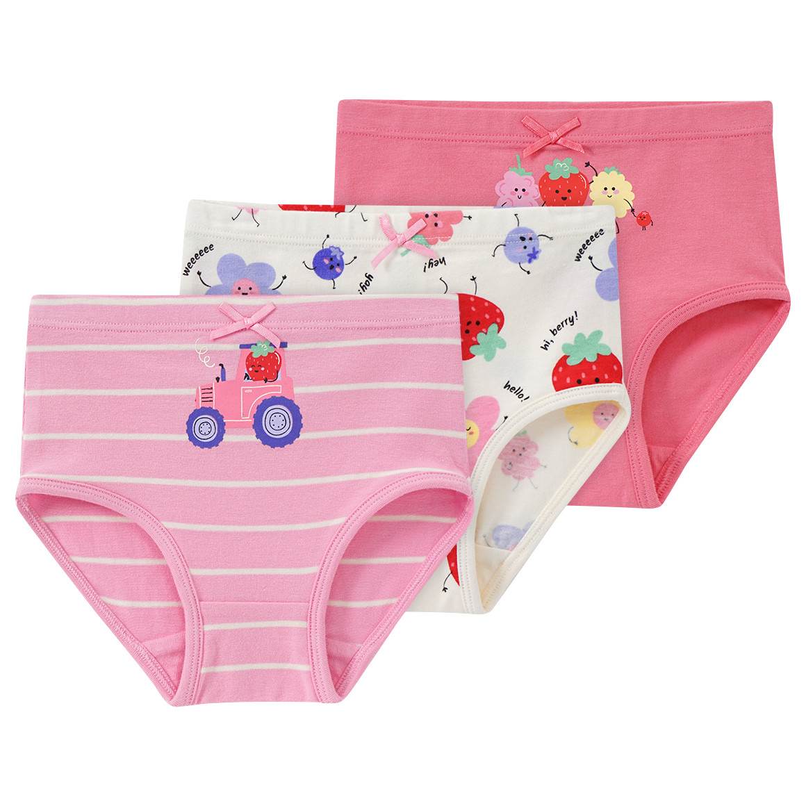 Topomini 3 Baby Slips mit Bauernhof-Motiven rosa / creme / pink