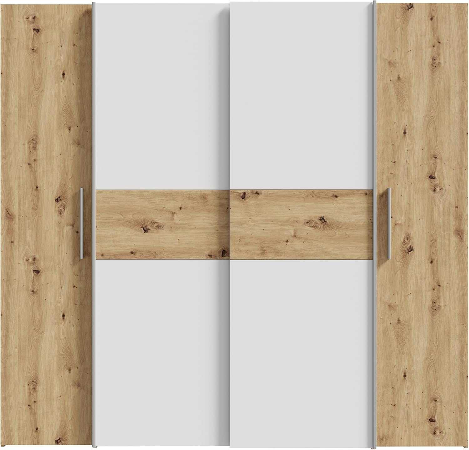 Forte Ginger Kleiderschrank 200, moderner Schrank mit 4 Türen und vielen Einlegeböden, Dreh-/Schwebetüren, Holzwerkstoff, Artisan Eiche/Weiß, 200,1 cm breit, 190,5 cm hoch, 61,6 cm tief