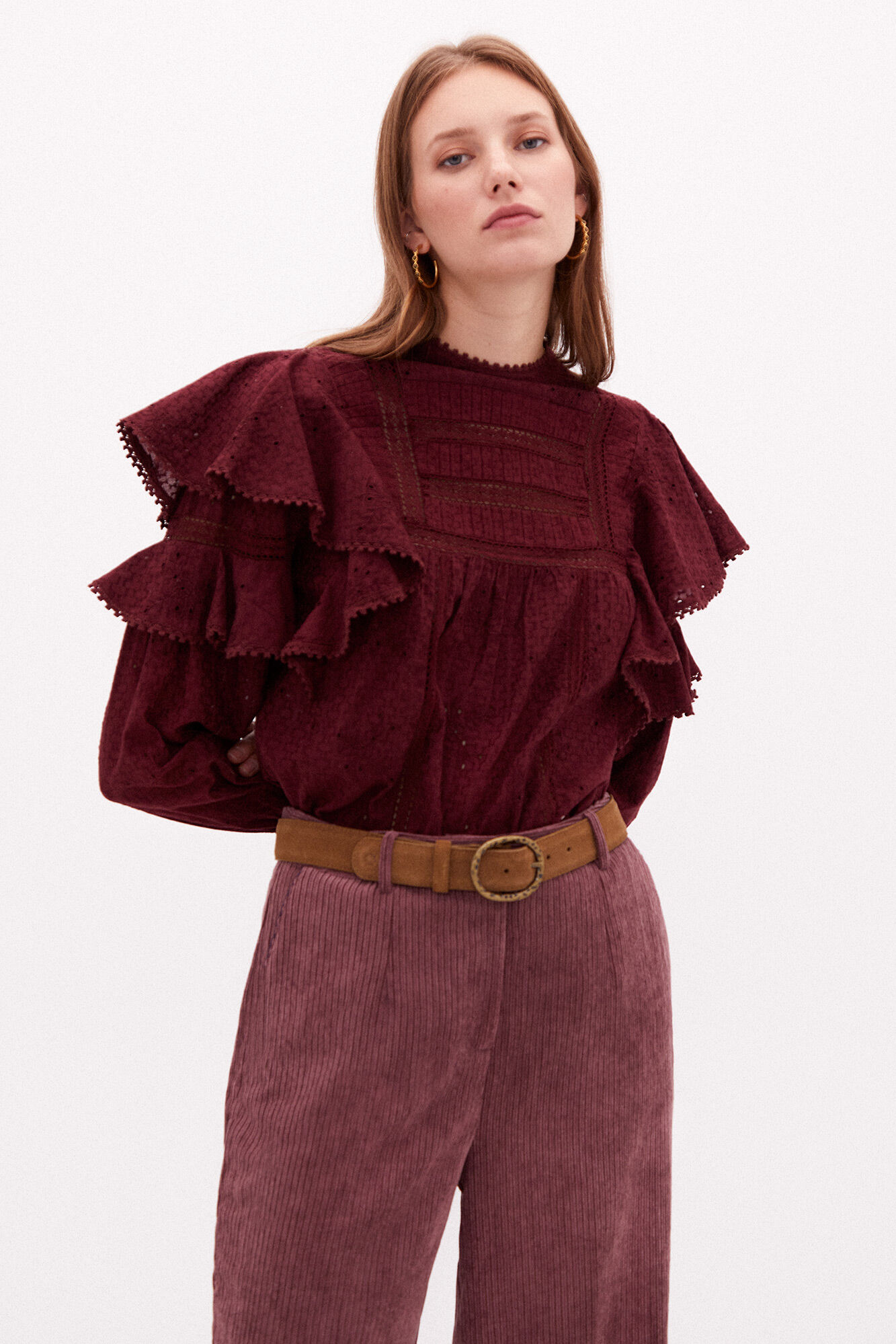 Linda blusa romântica de algodão - Vermelha