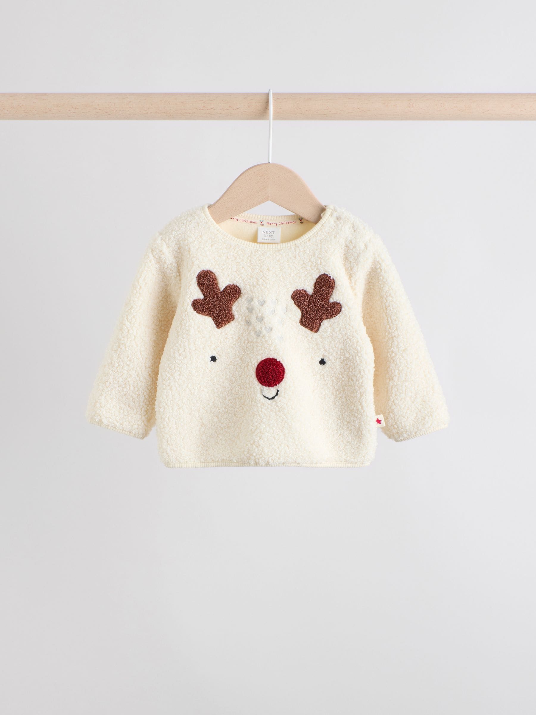 Naturel met rendier - Babyset van fleece top en legging (0mnd-2jr)