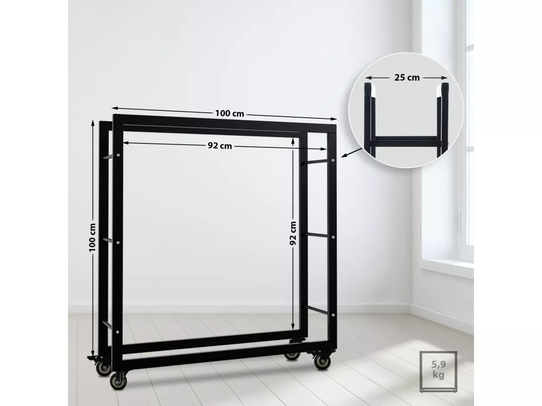 Etagère bois de cheminée - Métal - 25x100x100 cm - Noir - Keri