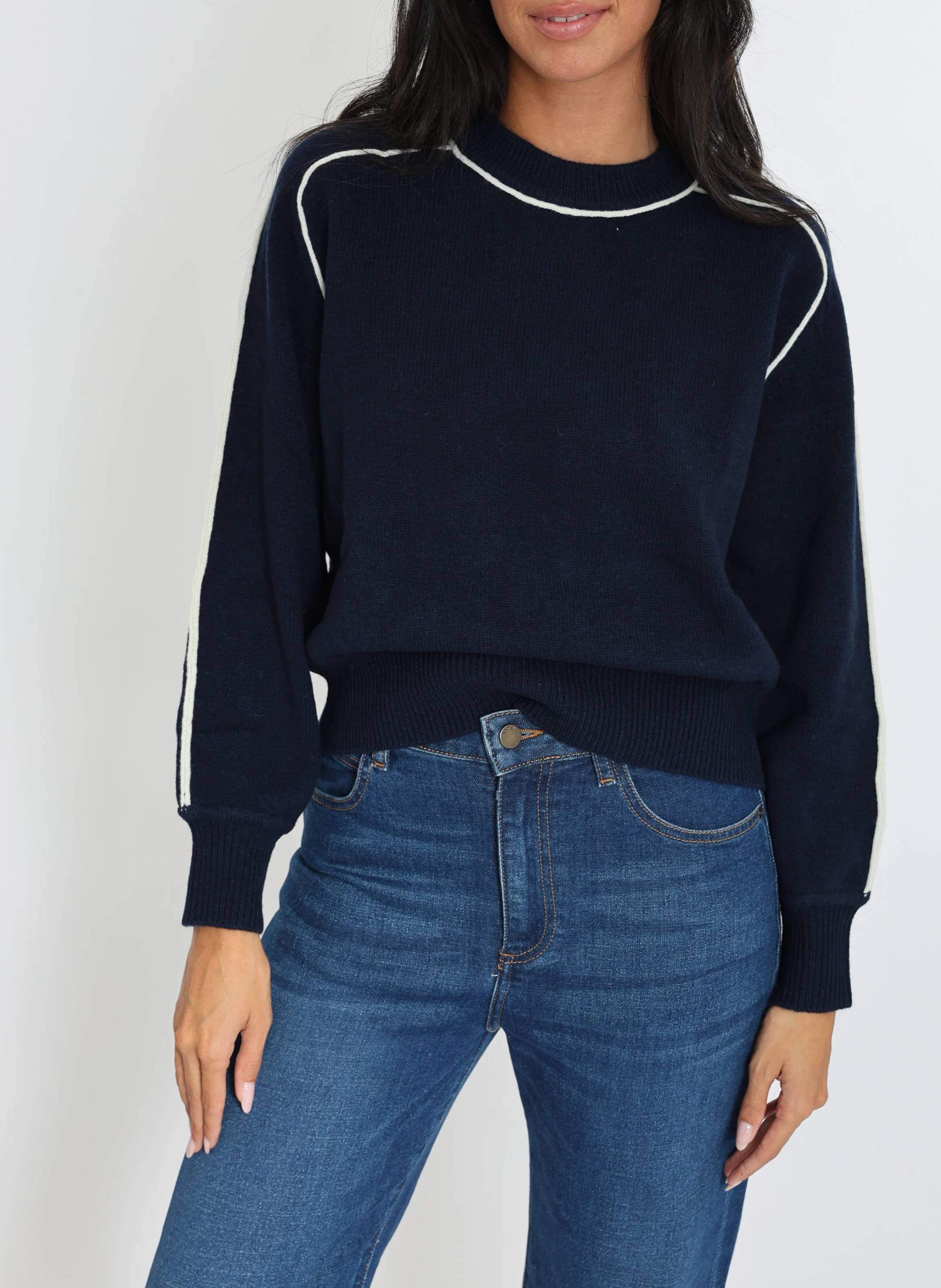 GABBY - Pull droit col rond en laine mélangée | Bleu