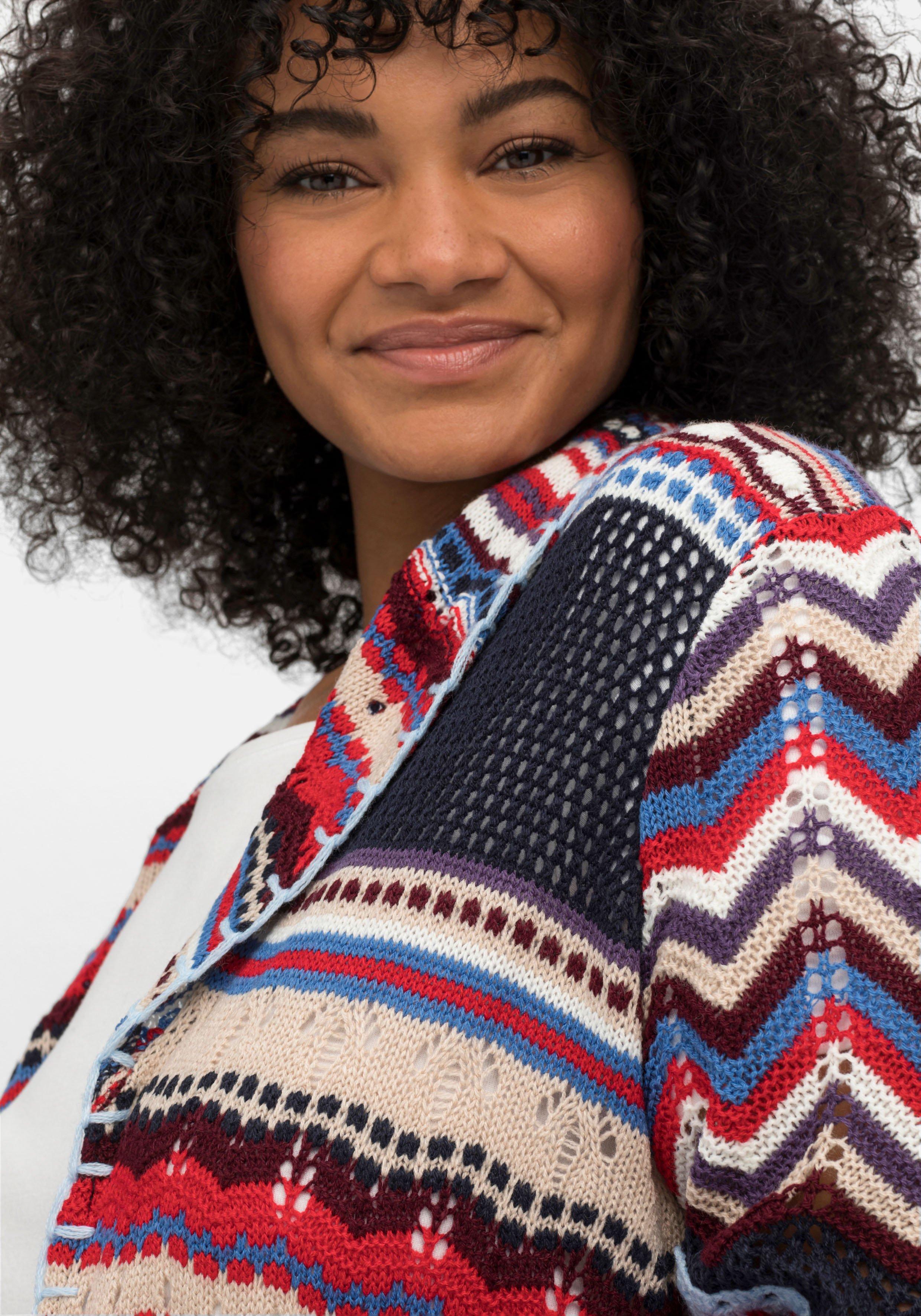 Longstrickjacke im Boho-Stil, mit Schalkragen