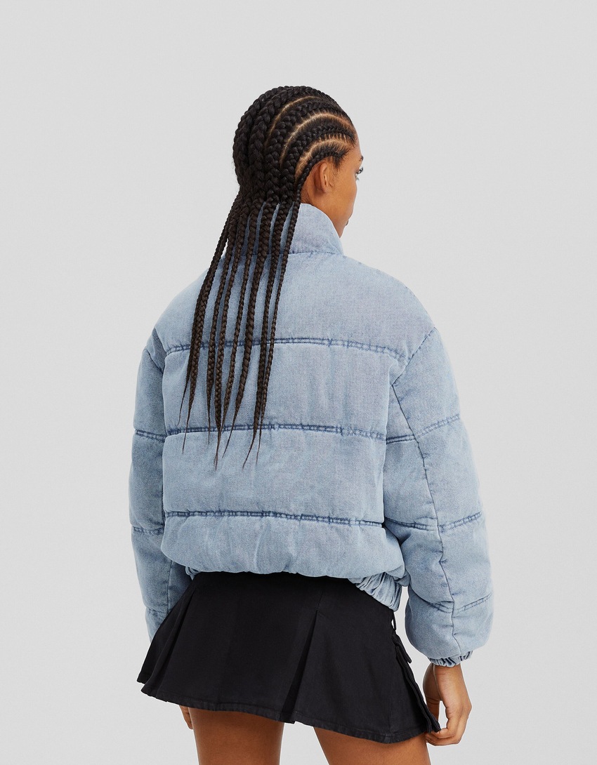 Jaqueta puffer jeans