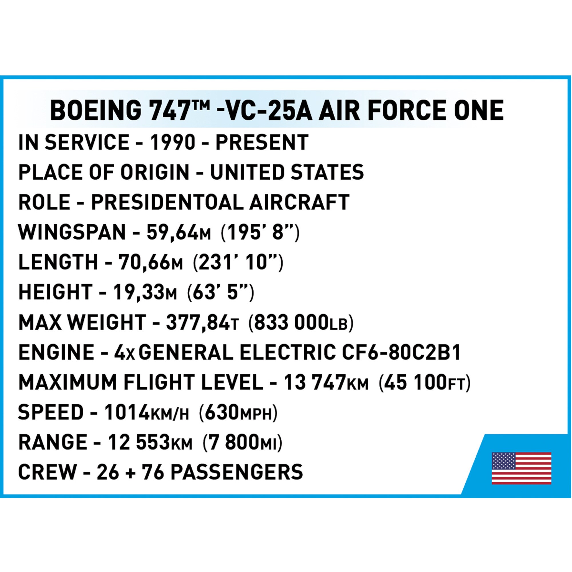 COBI Konstruktionsspielzeug Boeing 747 Air Force One