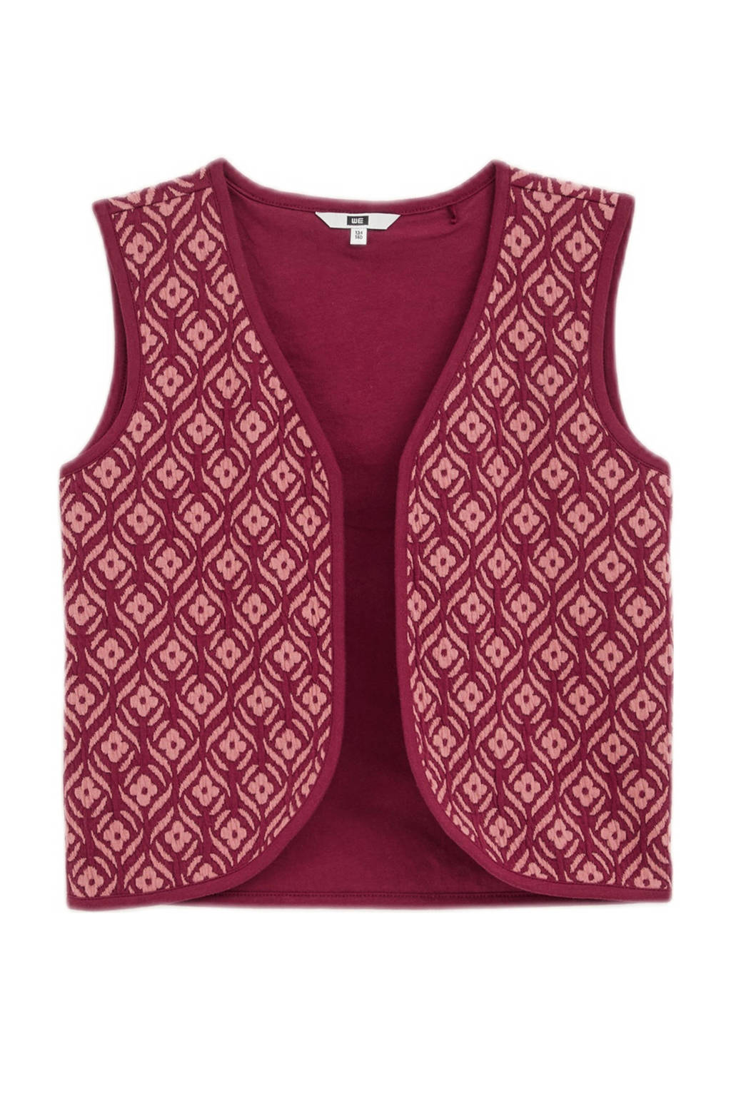WE Fashion gilet met all over print donkerrood/lichtroze