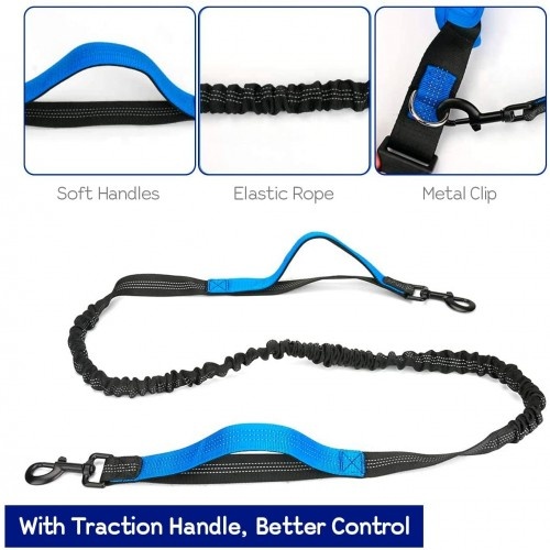 Guia Edipets Reflective Hands-Free Canicross com Bolsa de Cintura Azul Claro para Cães