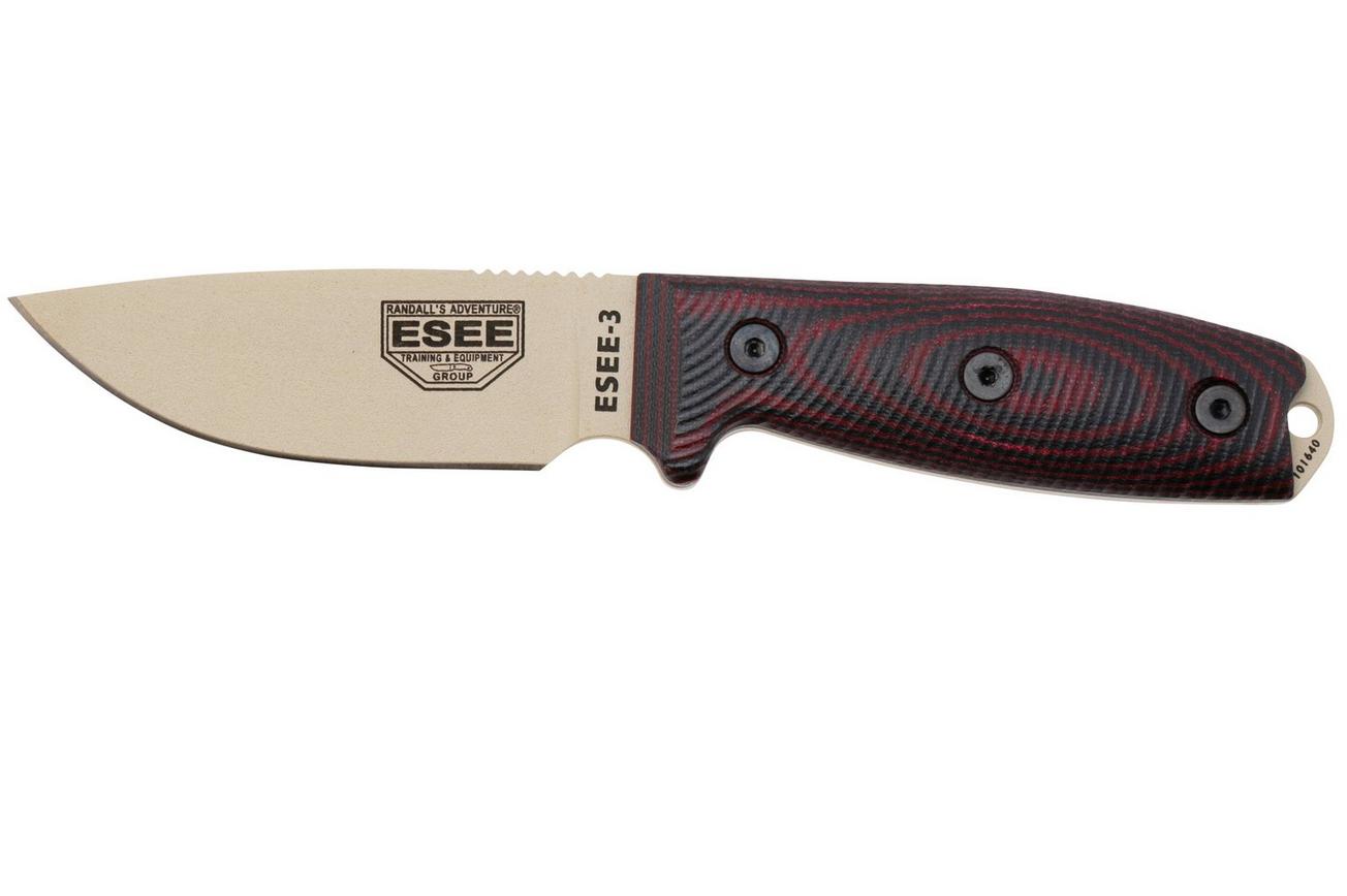 ESEE Model 3 Desert Tan Blade 3D Blood-Black G10 survivalmes 3PMDT-004 zwarte schede   riemclip