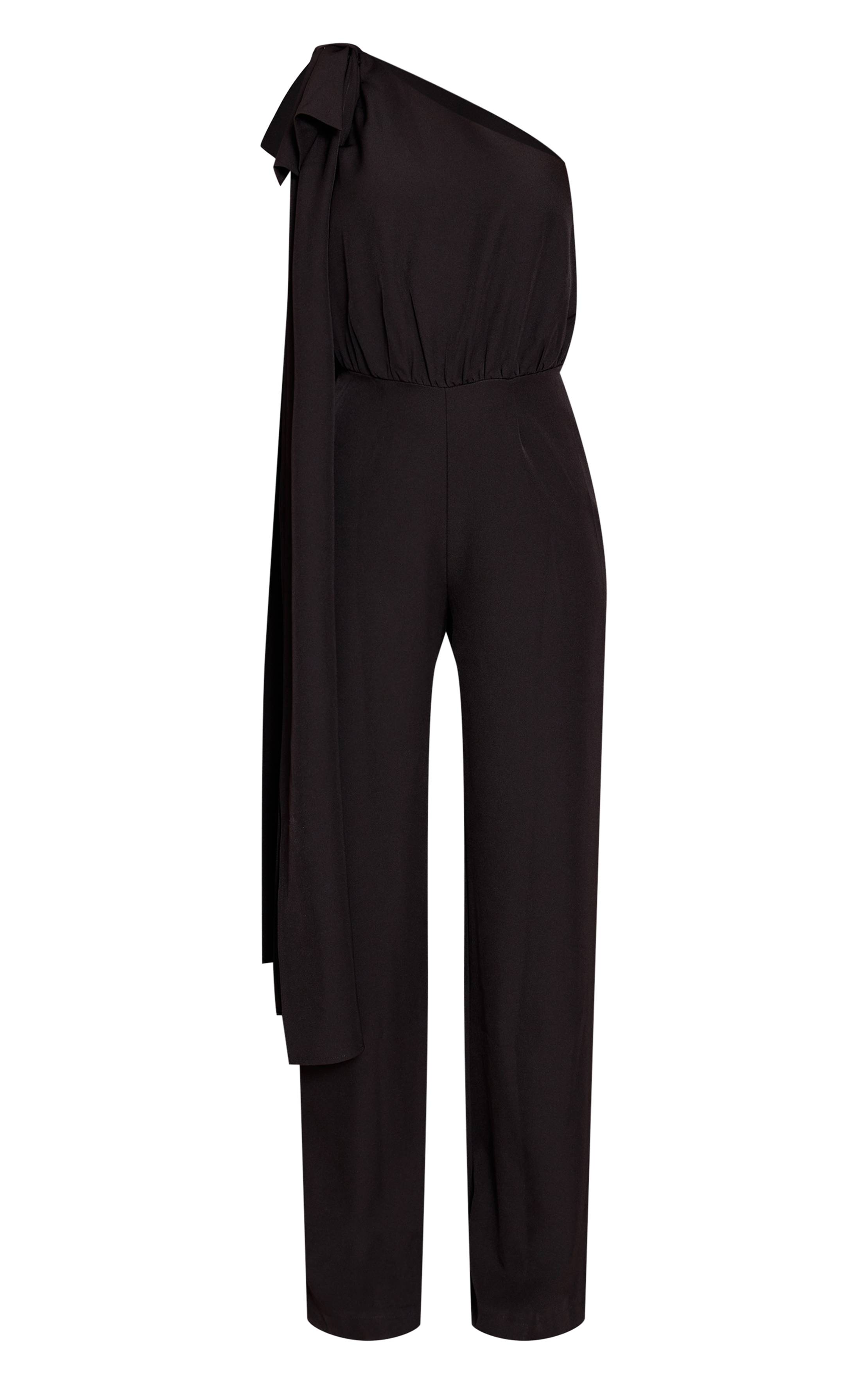 Noir Combinaison Jambe Droite Asymétrique Avec Nœud Décoratif