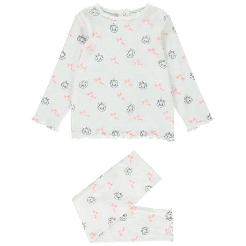 Pyjama 2 pièces en jersey côtelé imprimé Marie Disney pour bébé fille - Ecru