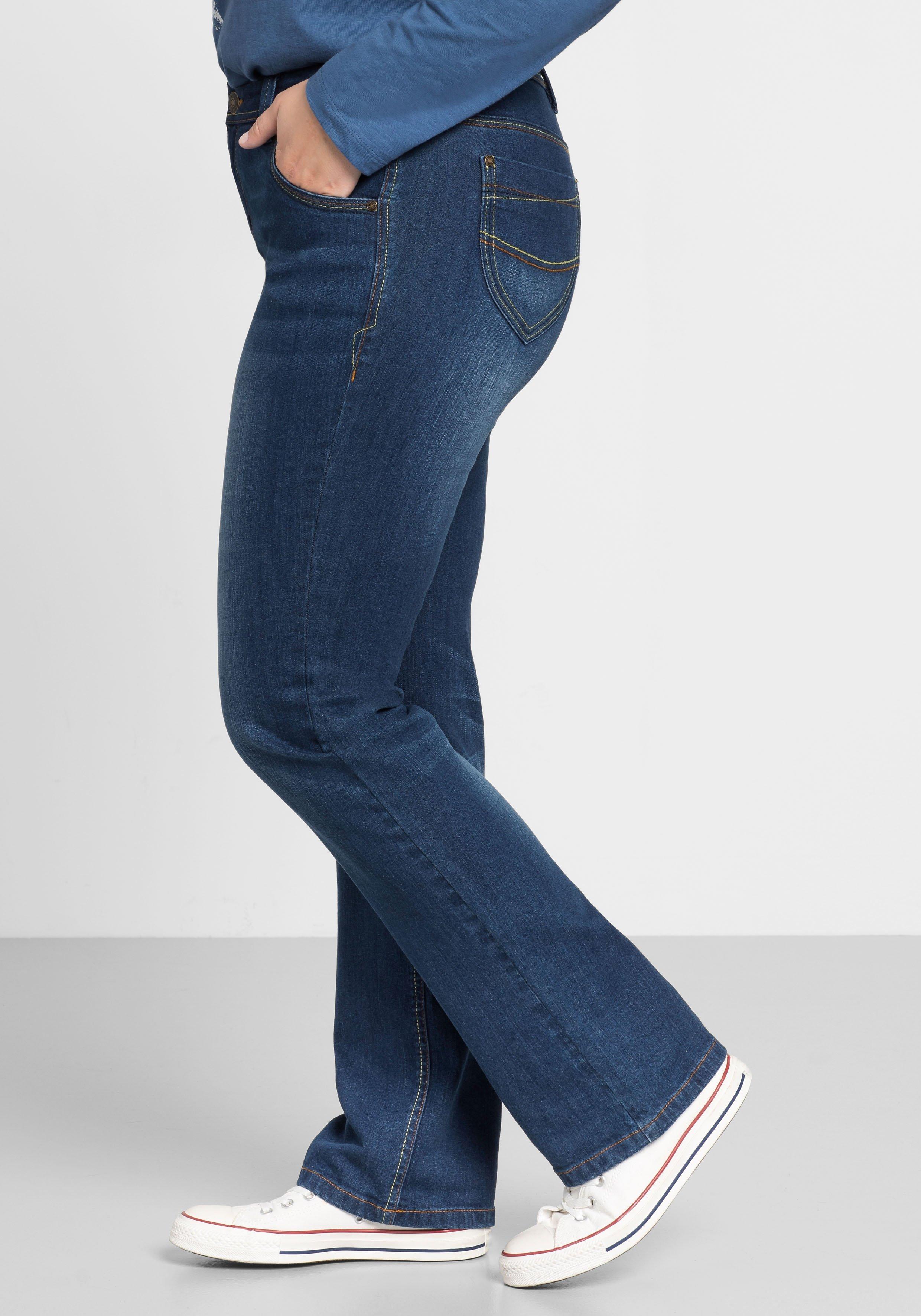 Gerade Stretch-Jeans mit Used-Effekten