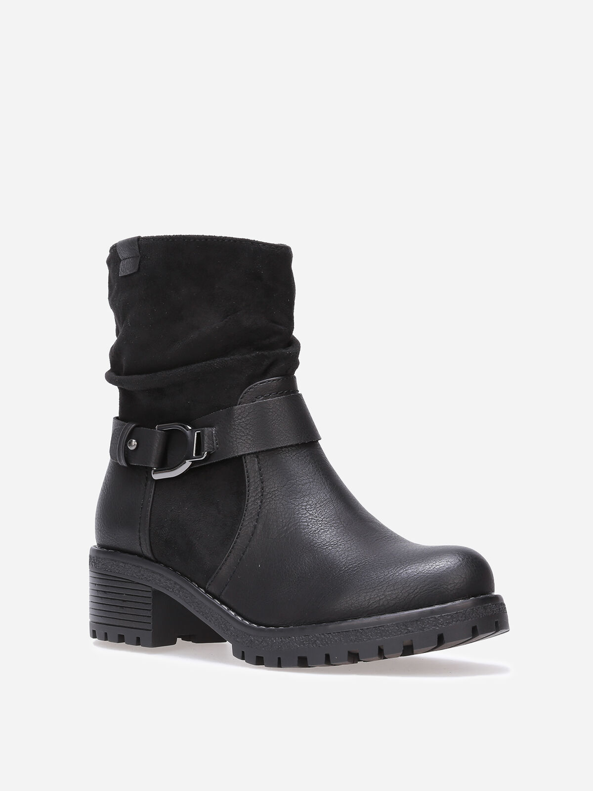 Bottines plissées bi-matières- Noir