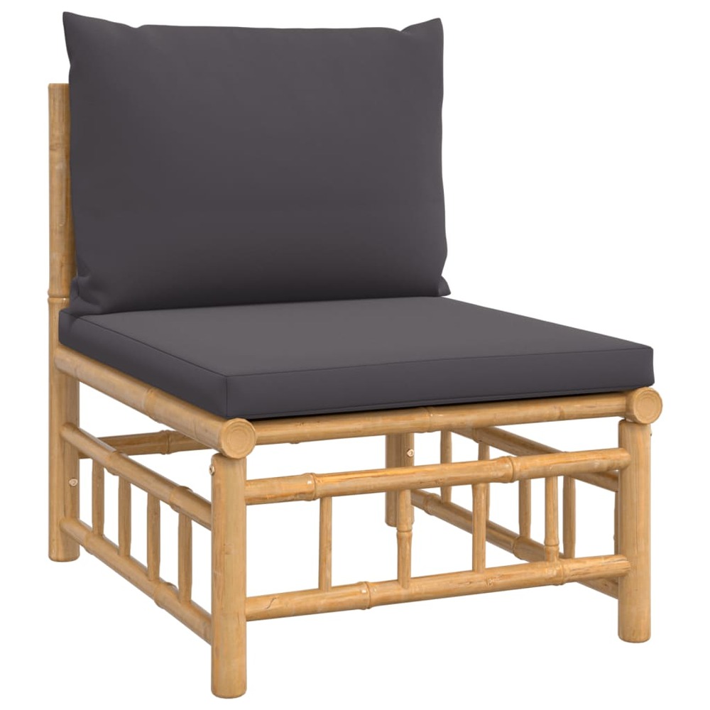 Salon de jardin meuble d'extérieur ensemble de mobilier 7 pièces avec coussins gris foncé bambou