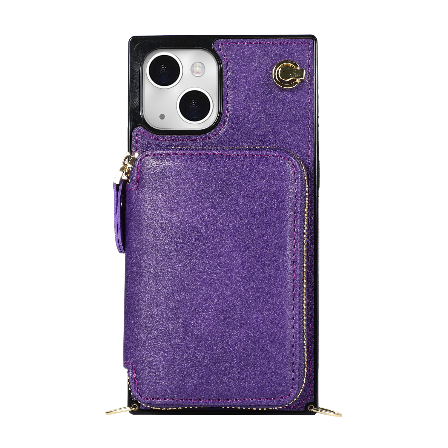 iPhone 13 Necklace Leder Schutz Hülle mit Kartenfächer   Handykette (140cm) - Violett