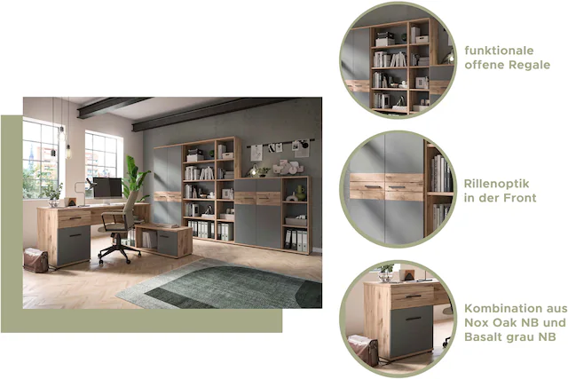 INOSIGN Eckschreibtisch »Riga, Breite 170cm, in Nox Oak Nachbildung und Basalt grau« Bürotisch, Schreibtisch, Ecktisch, Arbeitszimmer, Computertisch