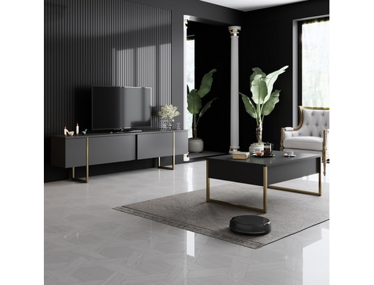 CONCEPT1 - Meuble TV Luxe - Anthracite, Or 180 x 30 x 50