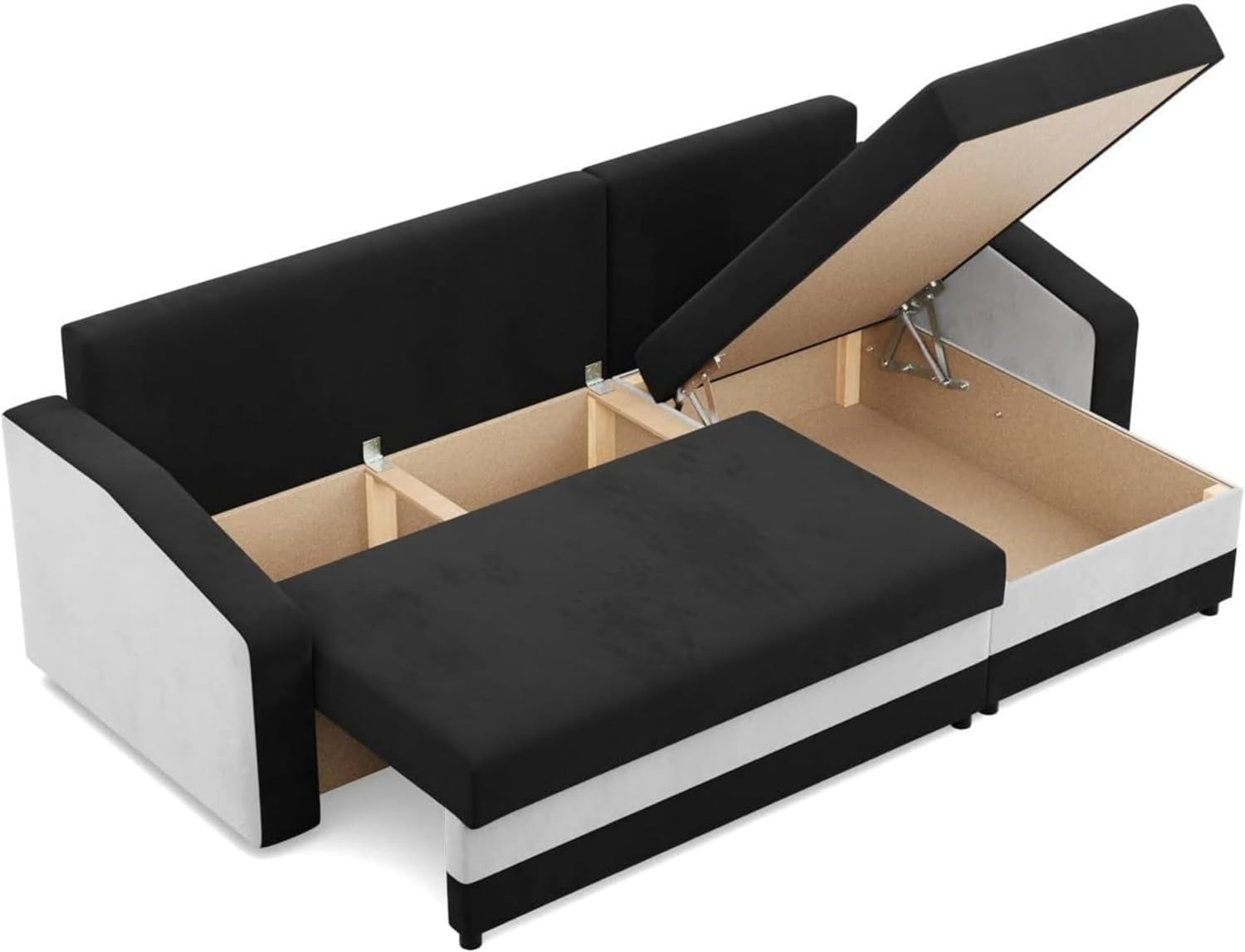 Mebligo - Ecksofa mit Schlaffunktion und Bettkasten Orion, Eckcouch Universelle Seite, Sofa L Form (BxTxH) 231 x 140 x 85 cm, Couch Wohnzimmer, Ecke Sofa, Schwarz + Weiß (Mikro 15 + Mikro 31)