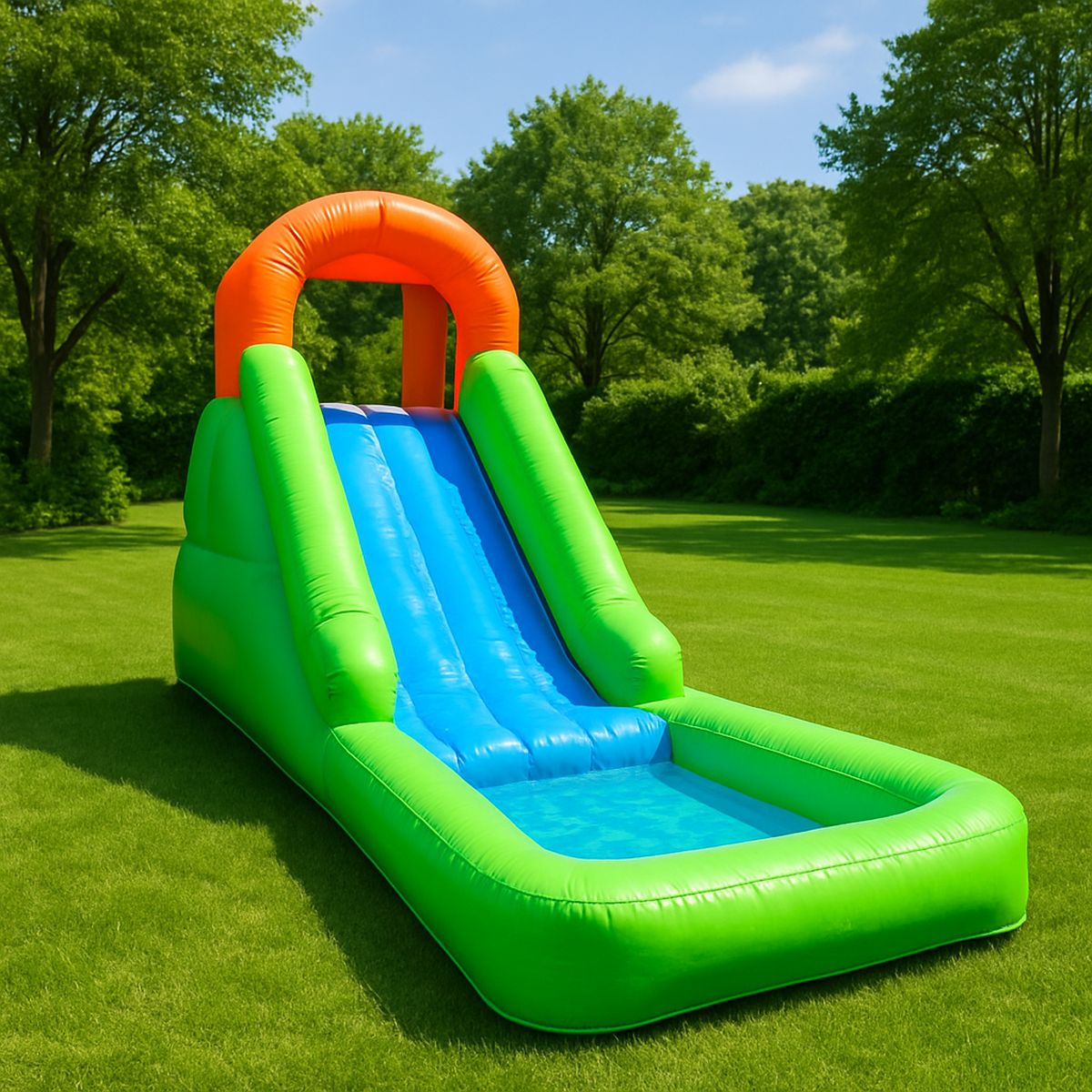 Aufblasbare Wasserrutsche mit Pool aus PVC in Grün/Blau/Orange