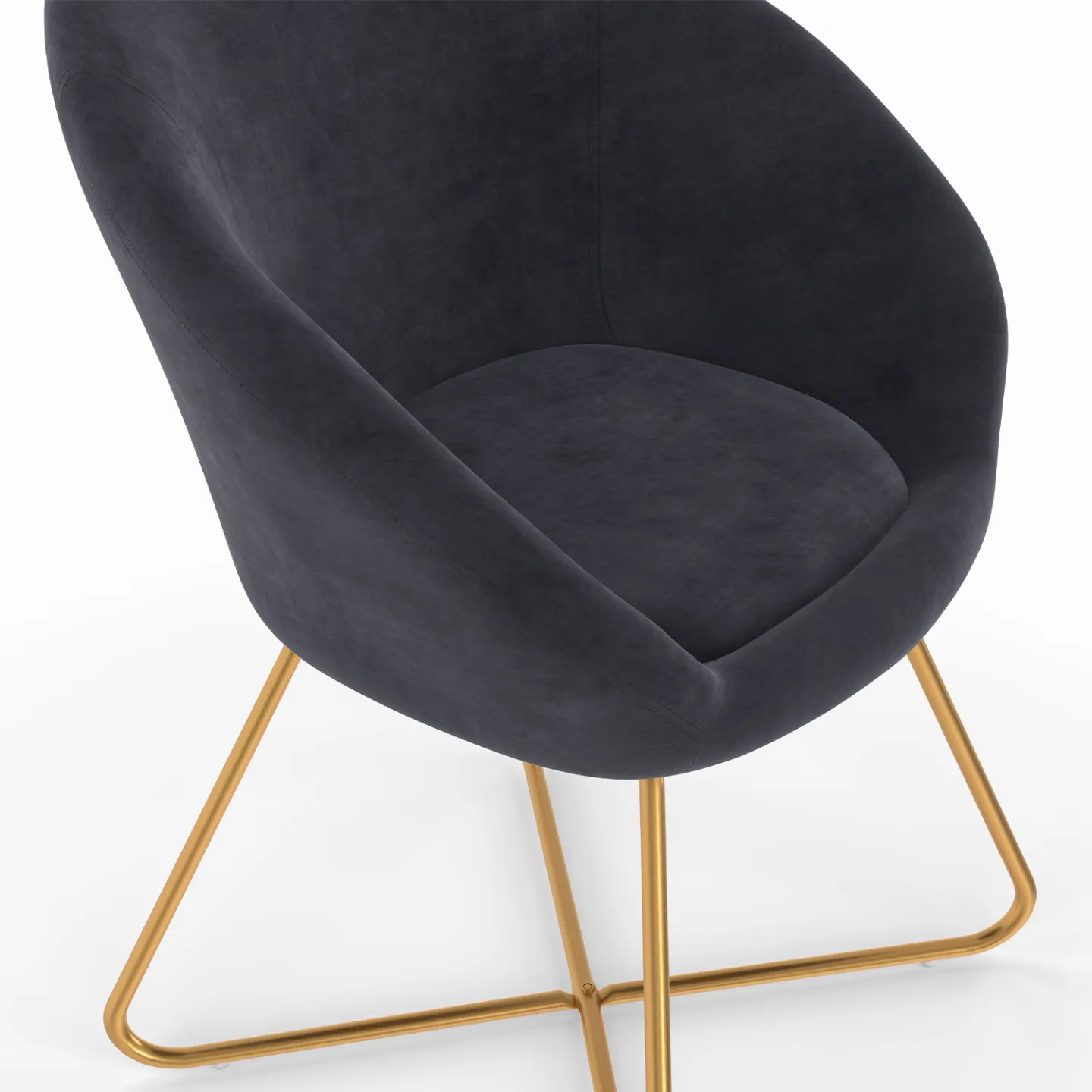 Fauteuil rond ANGELINA gris en velours pieds croisés dorés
