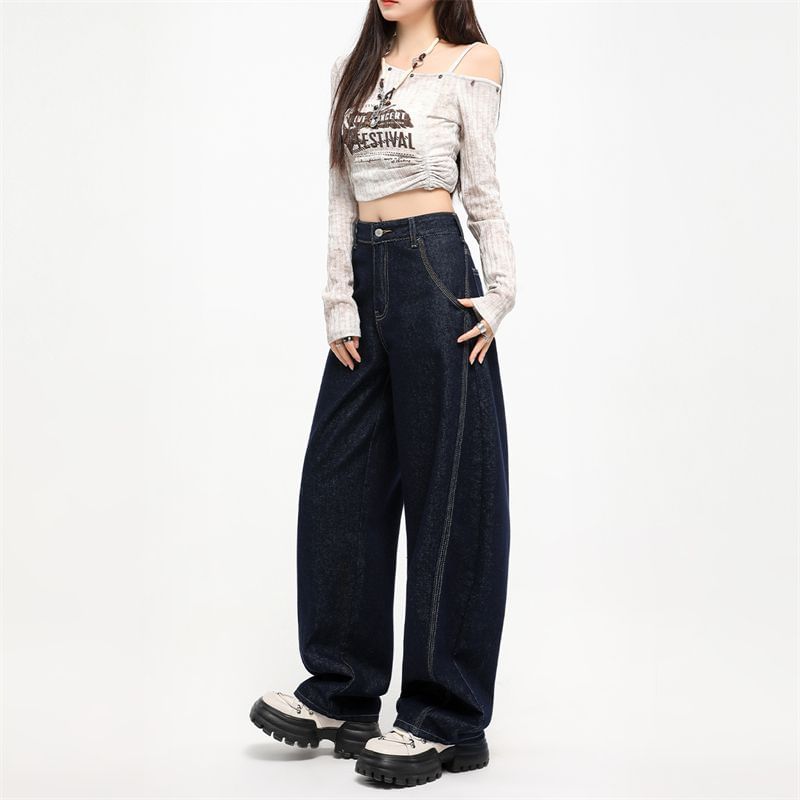 Denimot - High Rise Washed Baggy Jeans (diverse designs)