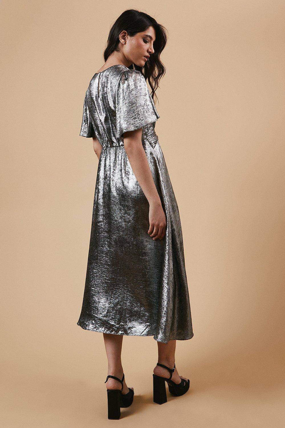 Oasis Robe Mi-Longue d'Occasion avec Détail à la Taille Métallisée