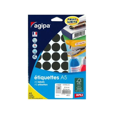 Apli Agipa - Etui A5 - 400 Pastilles noires - diamètre 24 mm - réf 114327