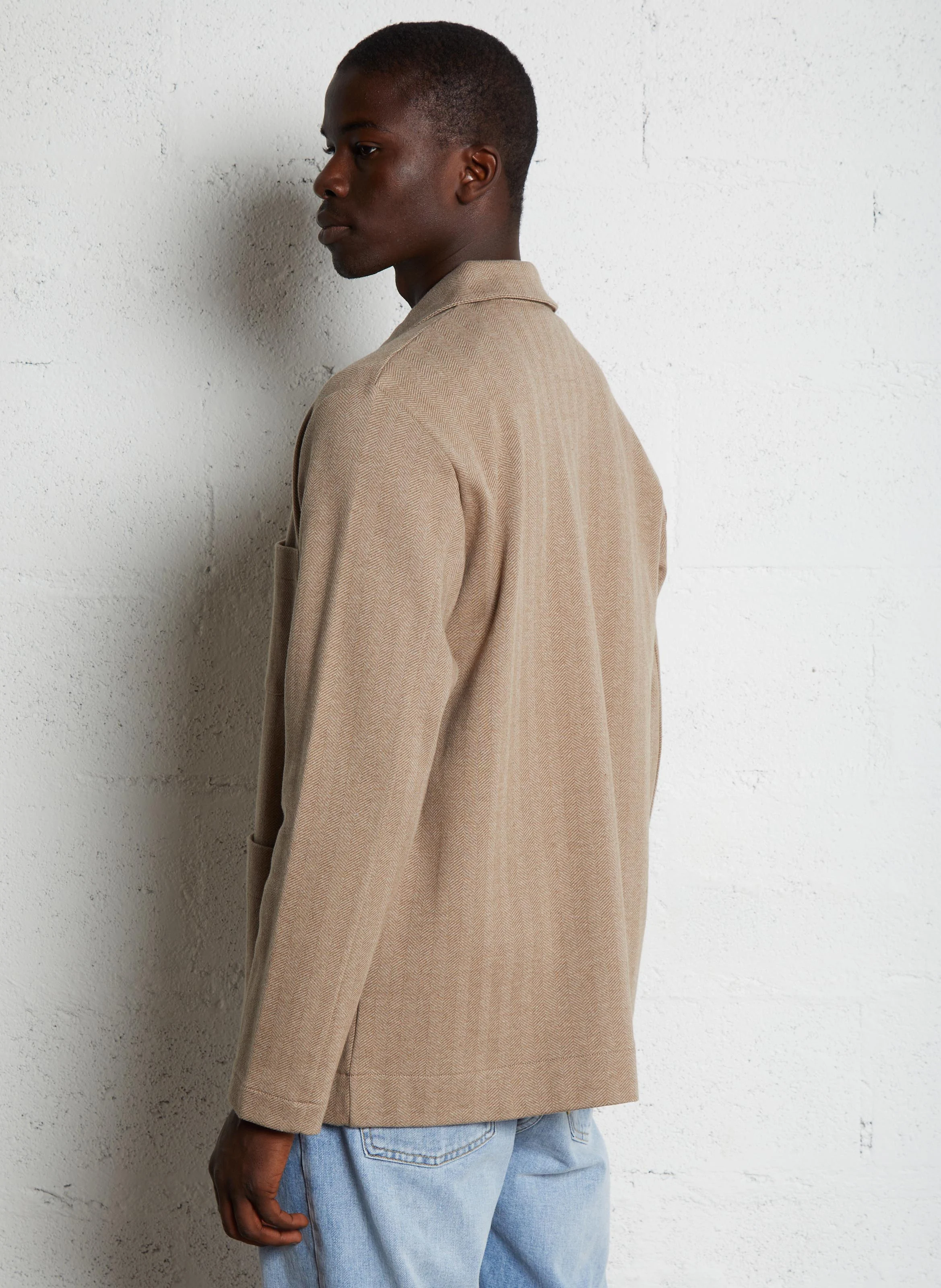 Veste droite col classique en coton | Beige