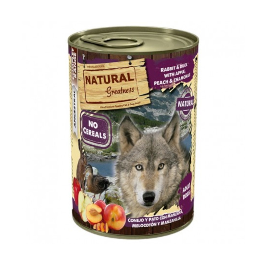 Lata Natural Greatness para Cães, com formato de coelho e pato.