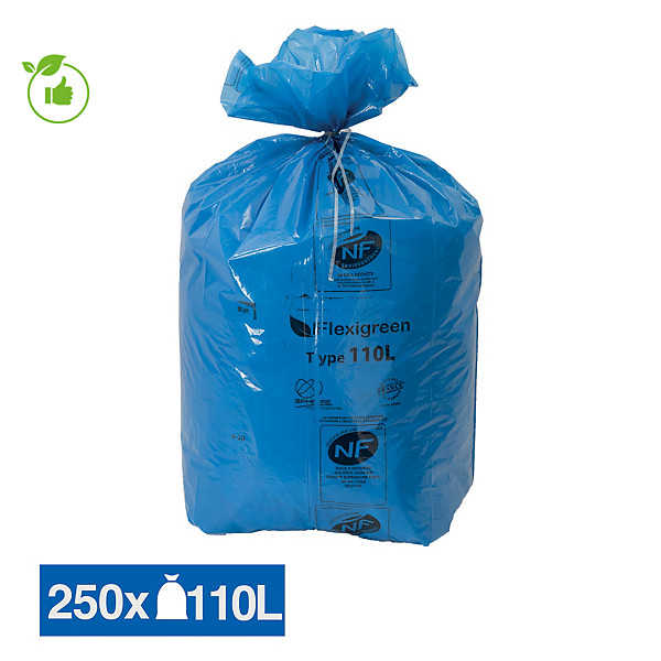 Sac poubelle bleu Flexigreen 110 L, lot de 250