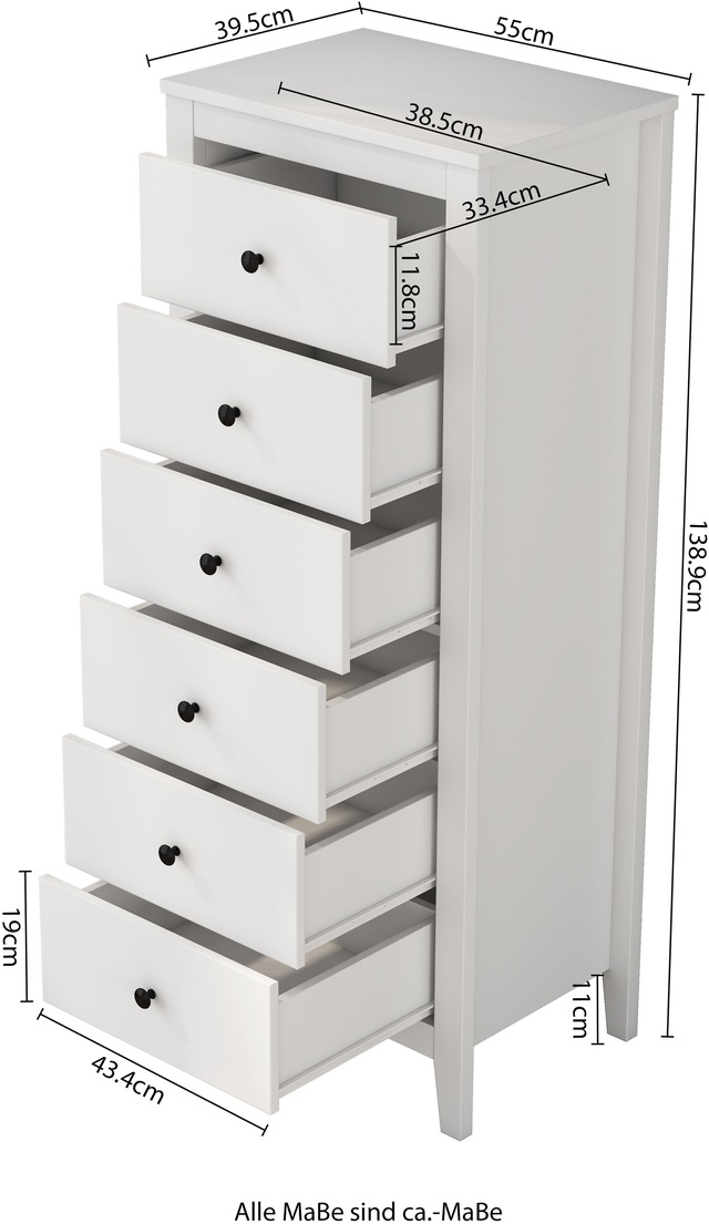 GOODproduct Kombikommode »Borkum Sideboard Anrichte mit 6 Schubladen Landhaus weiss Bestseller« hochwertige Griffe aus Metall,