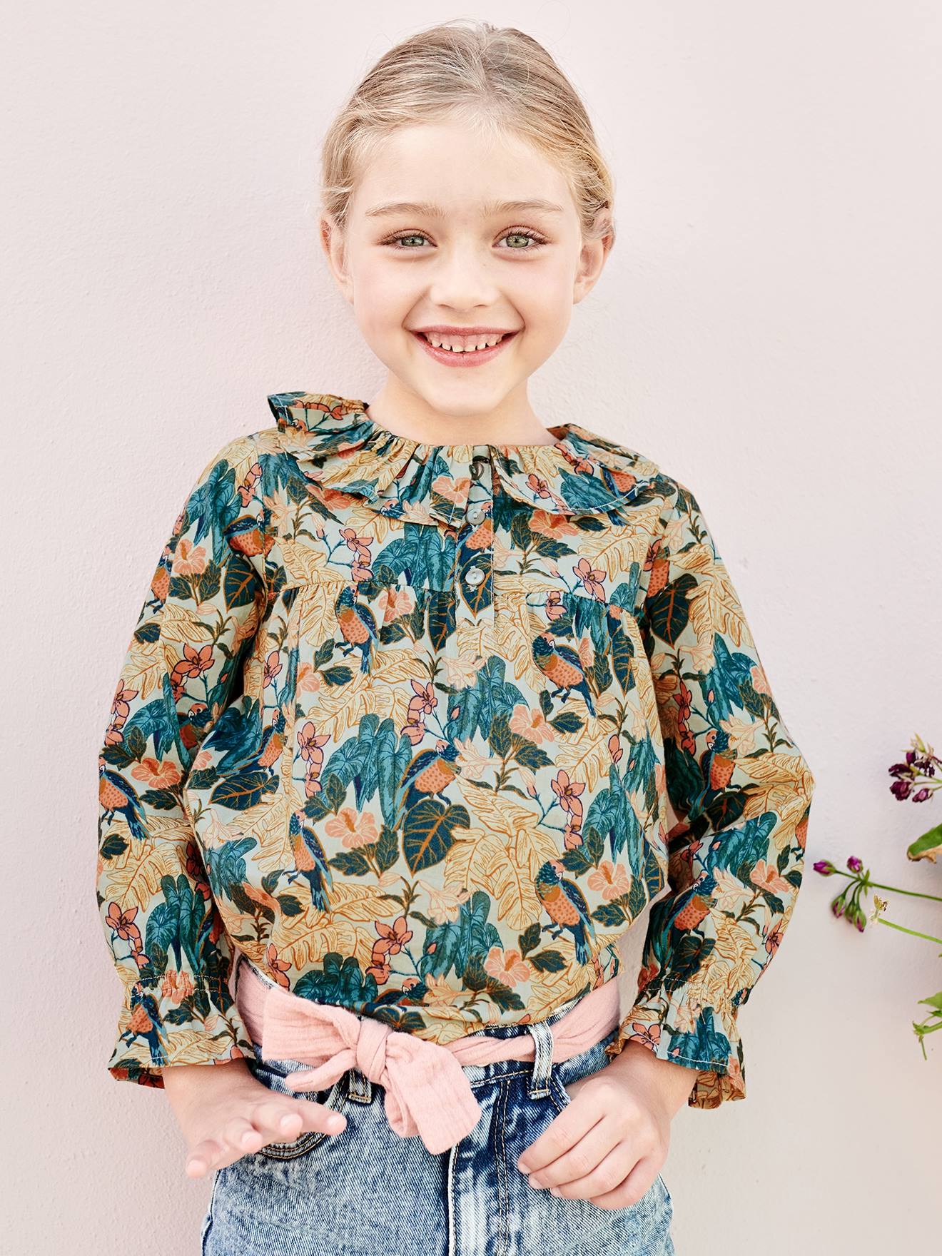 Blusa rosa com estampa floral para meninas