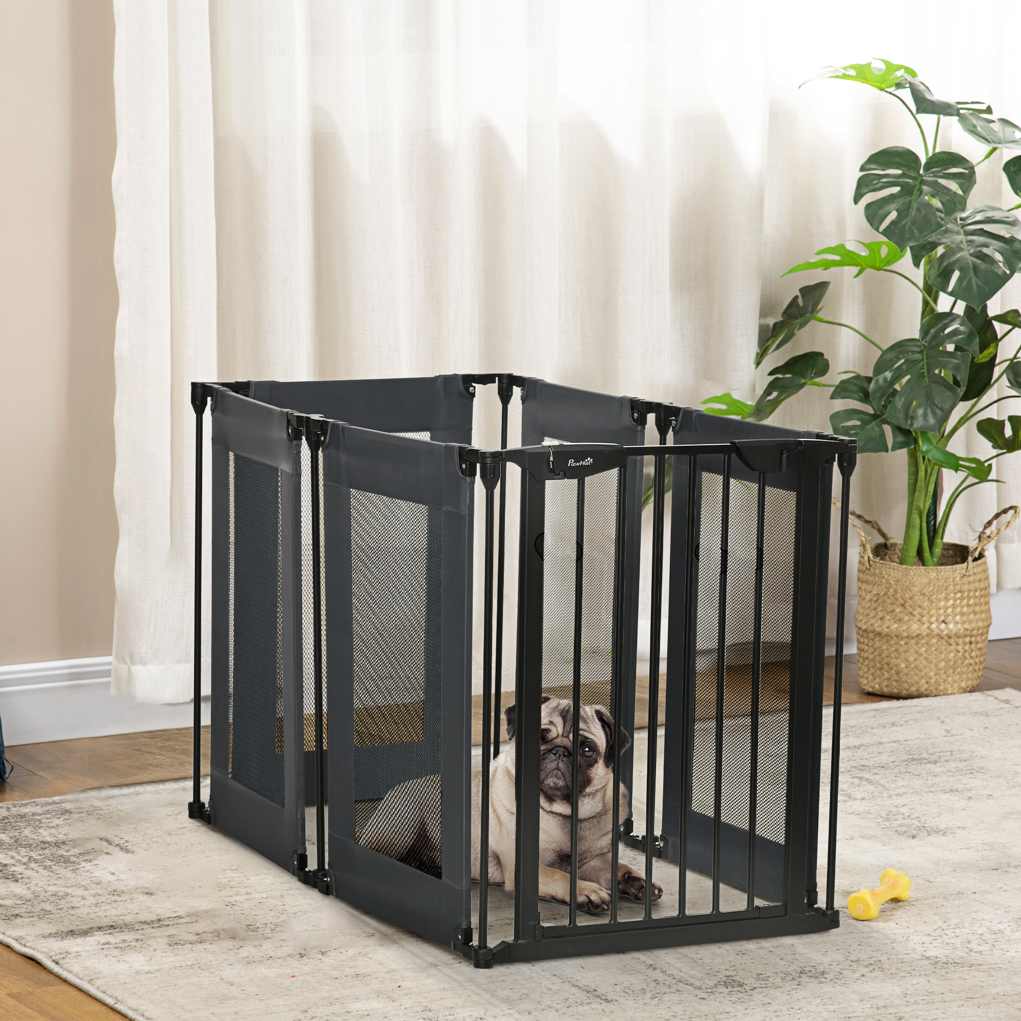 Cercado dobrável PawHut com 6 painéis para cães, barreira de segurança para animais de estimação, cercado em tecido Oxford com sistema de fechamento automático para gatos e filhotes, 117 x 103 x 74 cm, preto.