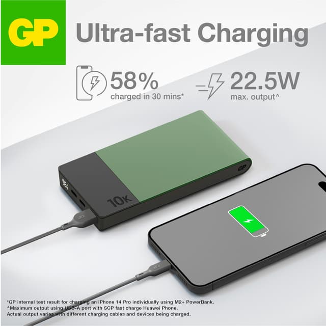 GP M2+ 10.000 mAh powerbank (grøn)