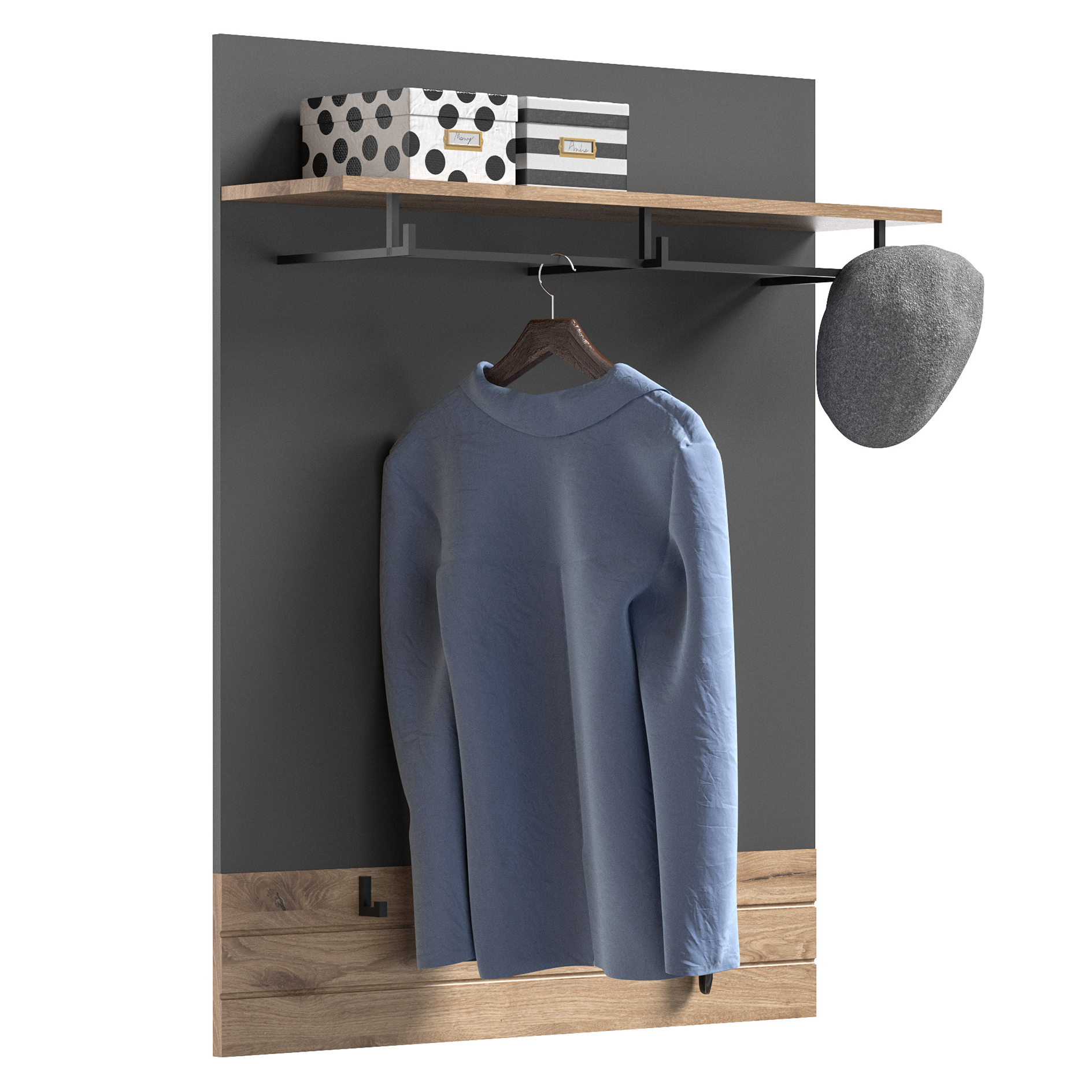 Garderobenpaneel MASON - Nox Oak-Basalt grau - 90 cm