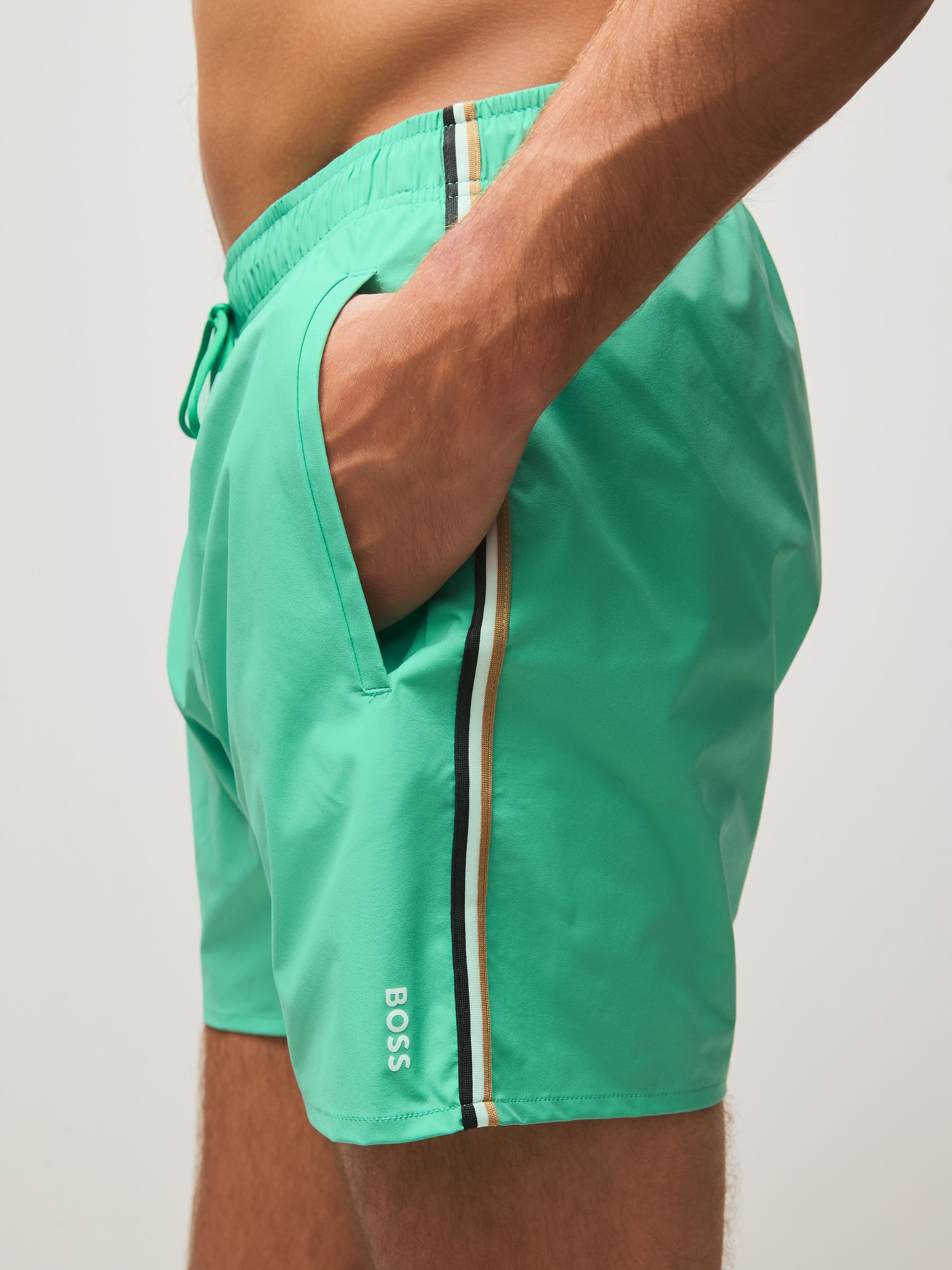 Groen - BOSS Iconic Side Stripe Swim Shorts