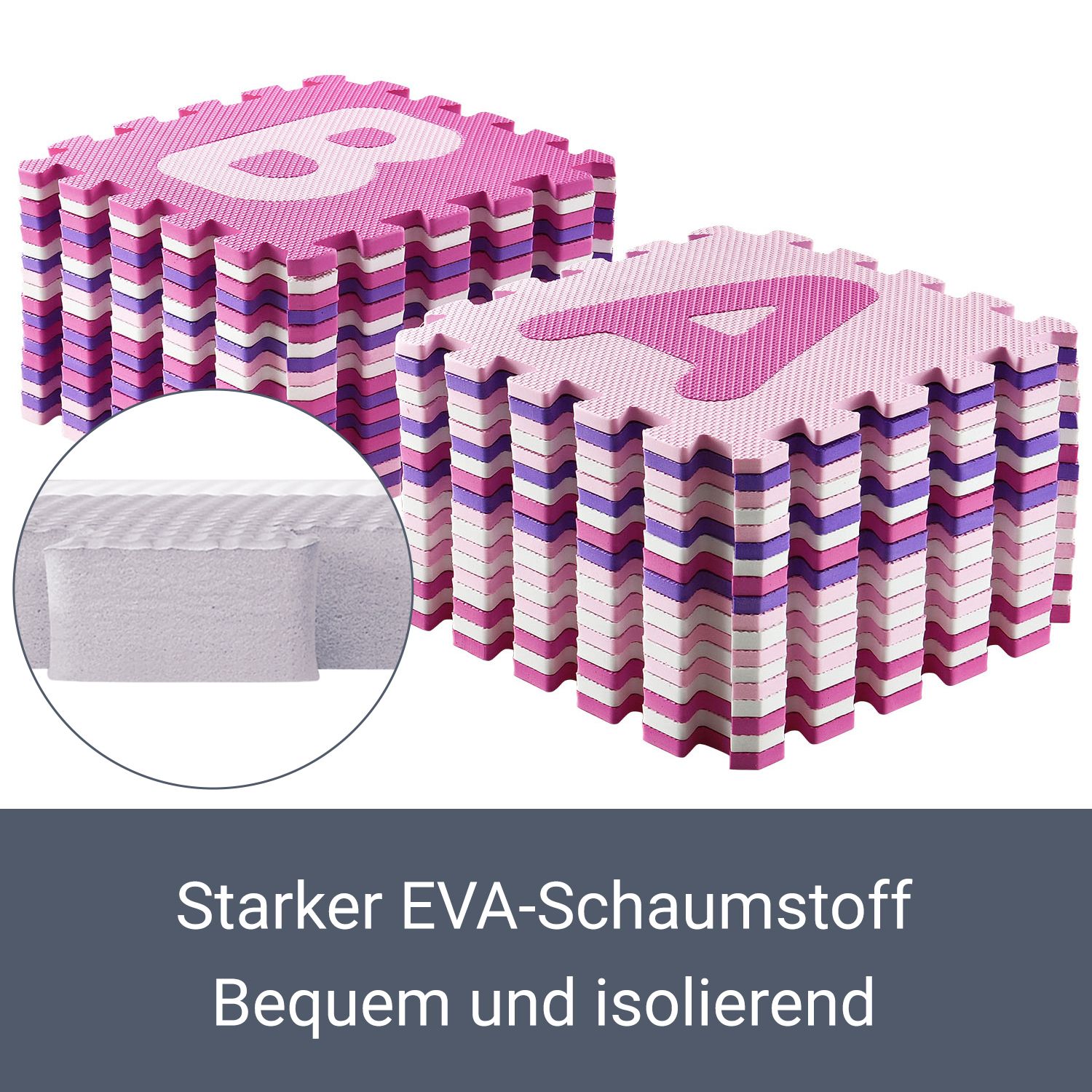 Juskys Kinder Puzzlematte Juna 36 Teile mit Buchstaben & Zahlen - rutschfest – rosa für Mädchen