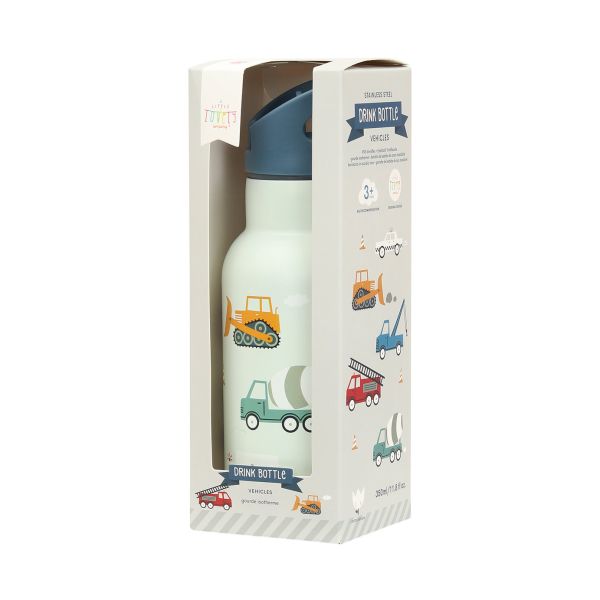 A Little Lovely Company RVS Drinkfles - Vehicles - 350 ml - Lichtblauw