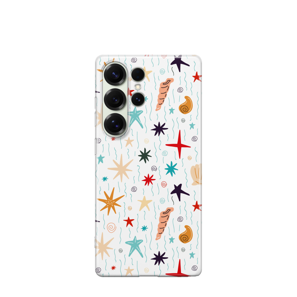 Samsung Galaxy S25 Ultra Gummi Hülle Meeresmuster - Weiss