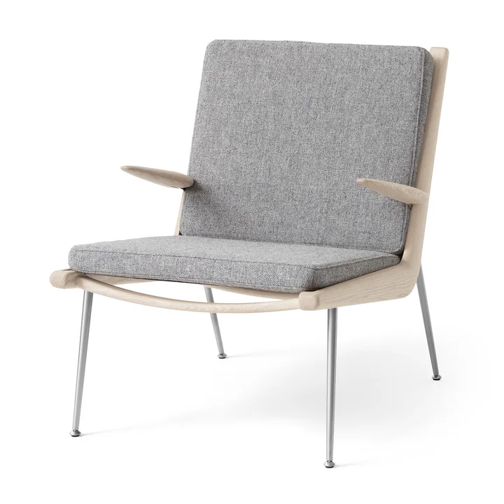 &Tradition - Boomerang HM2 Loungechair, Gestell Eiche geseift / Beine Edelstahl, grau (Hallingdal 130)