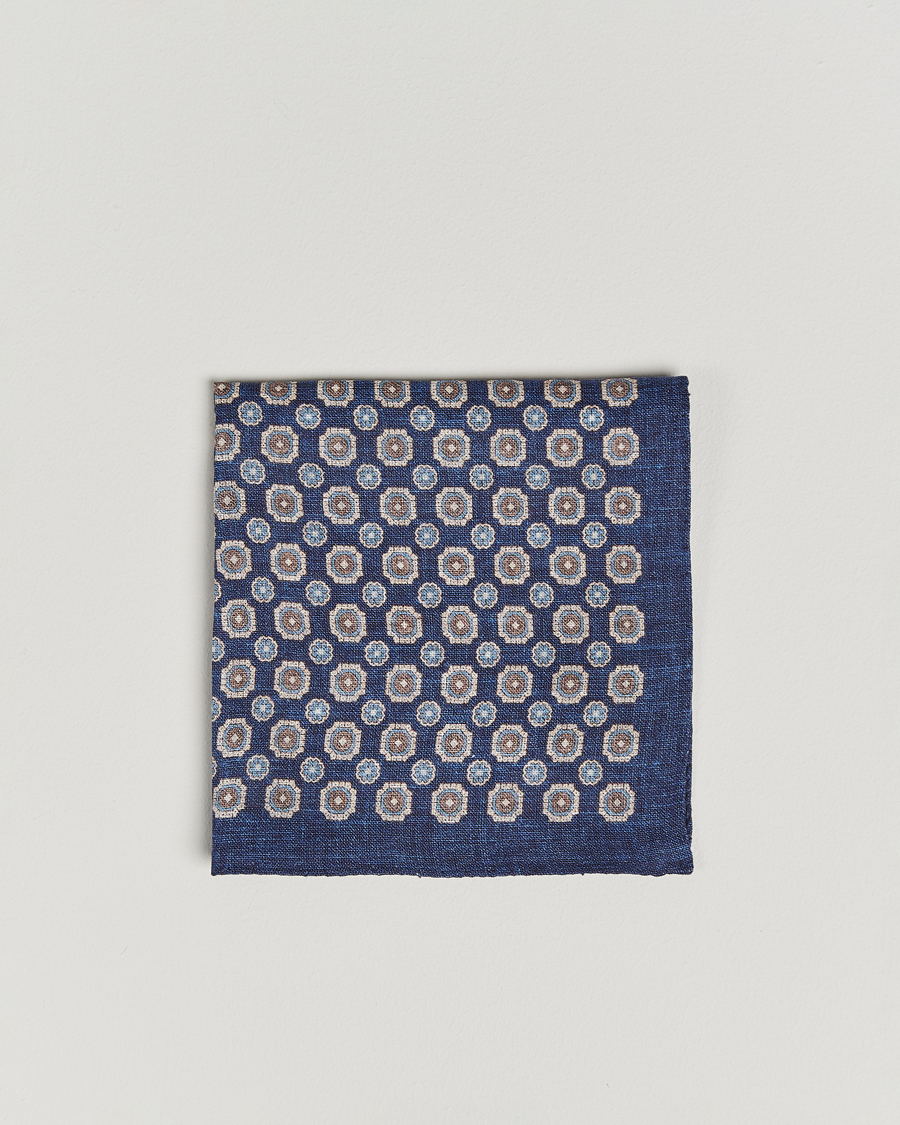 Amanda Christensen Linen Printed Medallion Pocket Square Navy