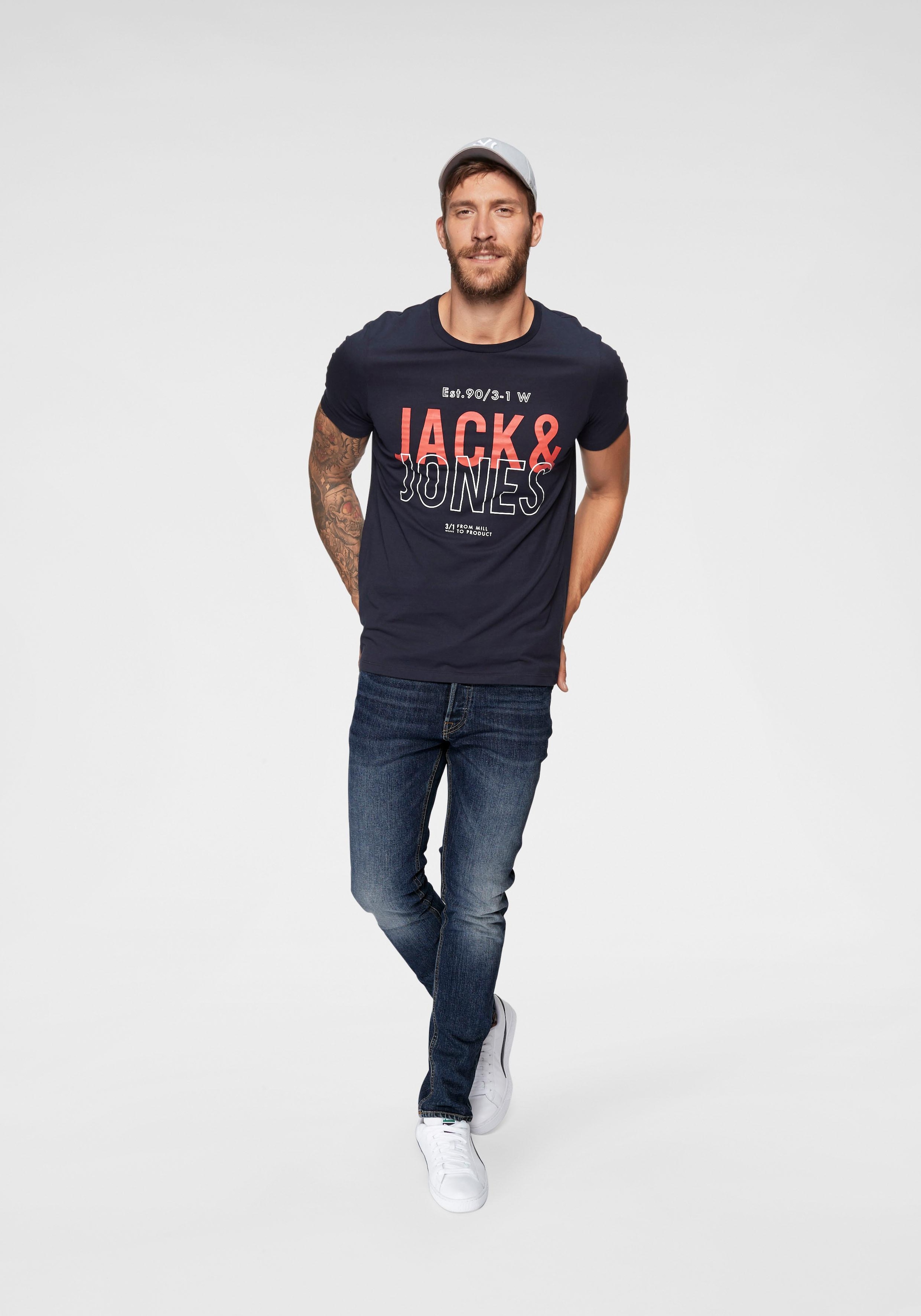 Jack & Jones T-Shirt »JCOKOMPO Kurzarm-Design mit Print und optimaler Passform«, Print, modisch, regular fit, Baumwolle, Rundhals