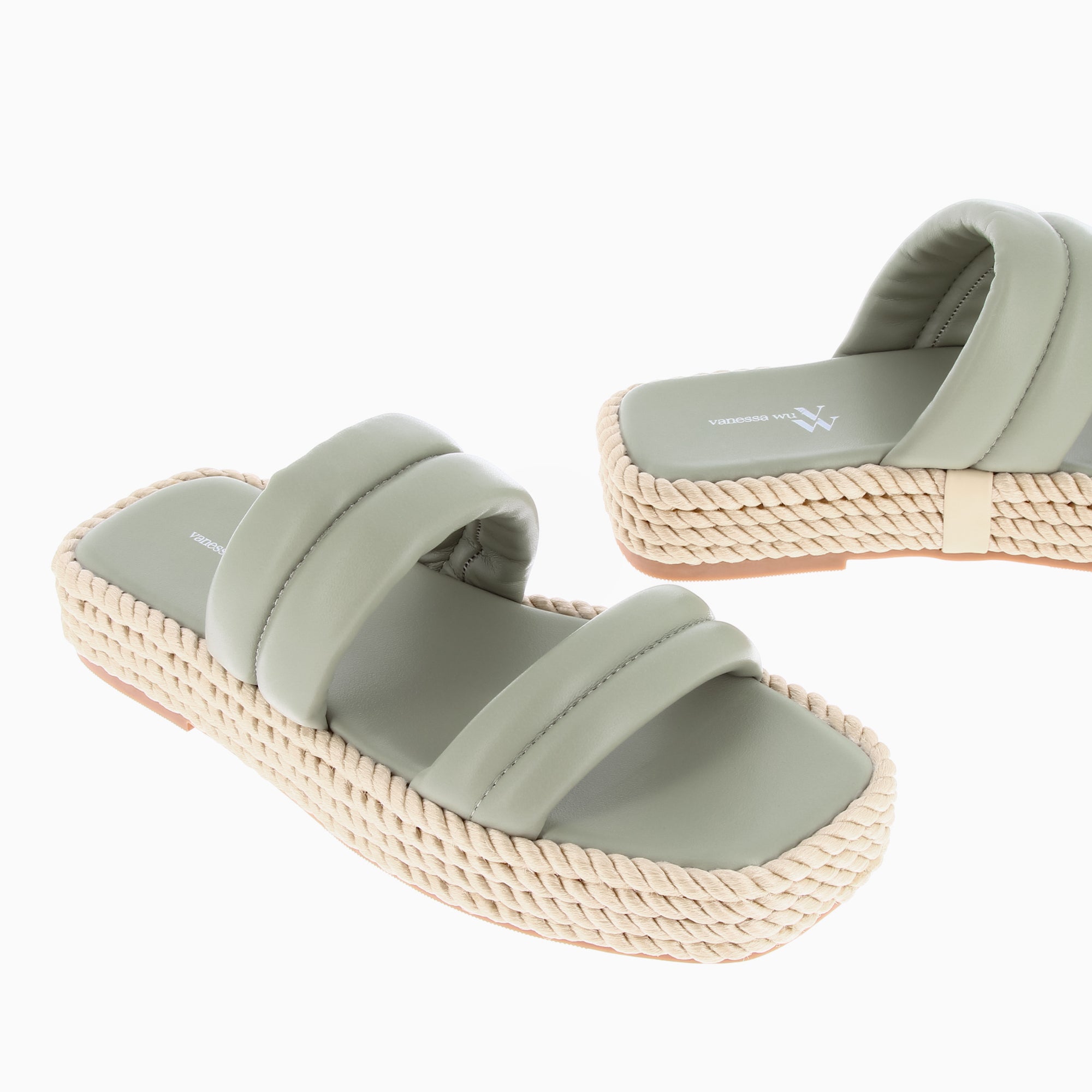 Sandales plates-Mules Nala vert pastel à plateforme cordes