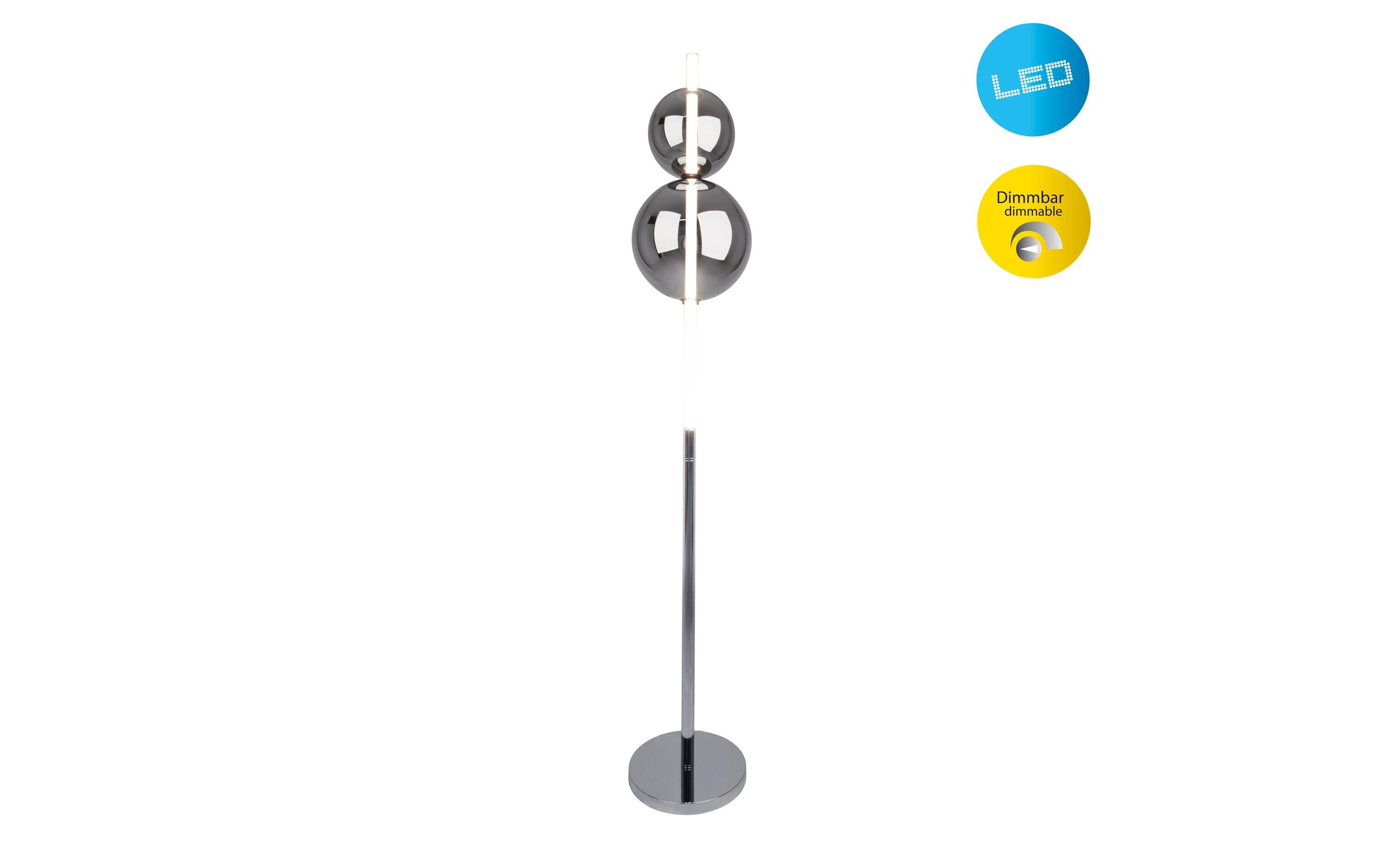 Stehleuchte LED «NOVA» Chrom<br>Dimmbare Stehlampe aus Metall und Glas mit zwei Kugel