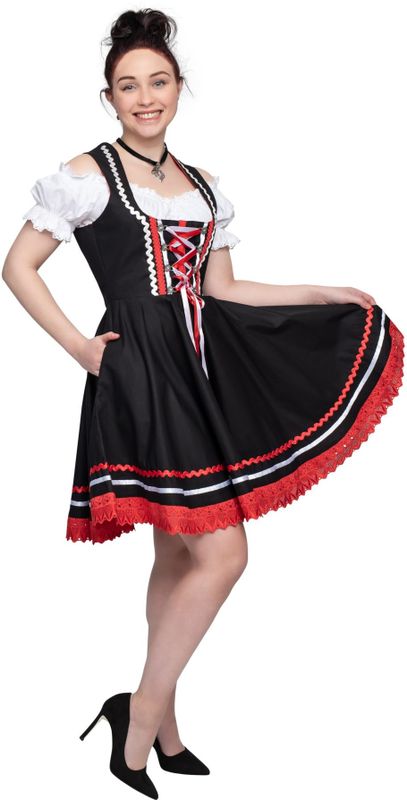 Dirndl Jurk - Zwart Rood - Dames - 2 Delig