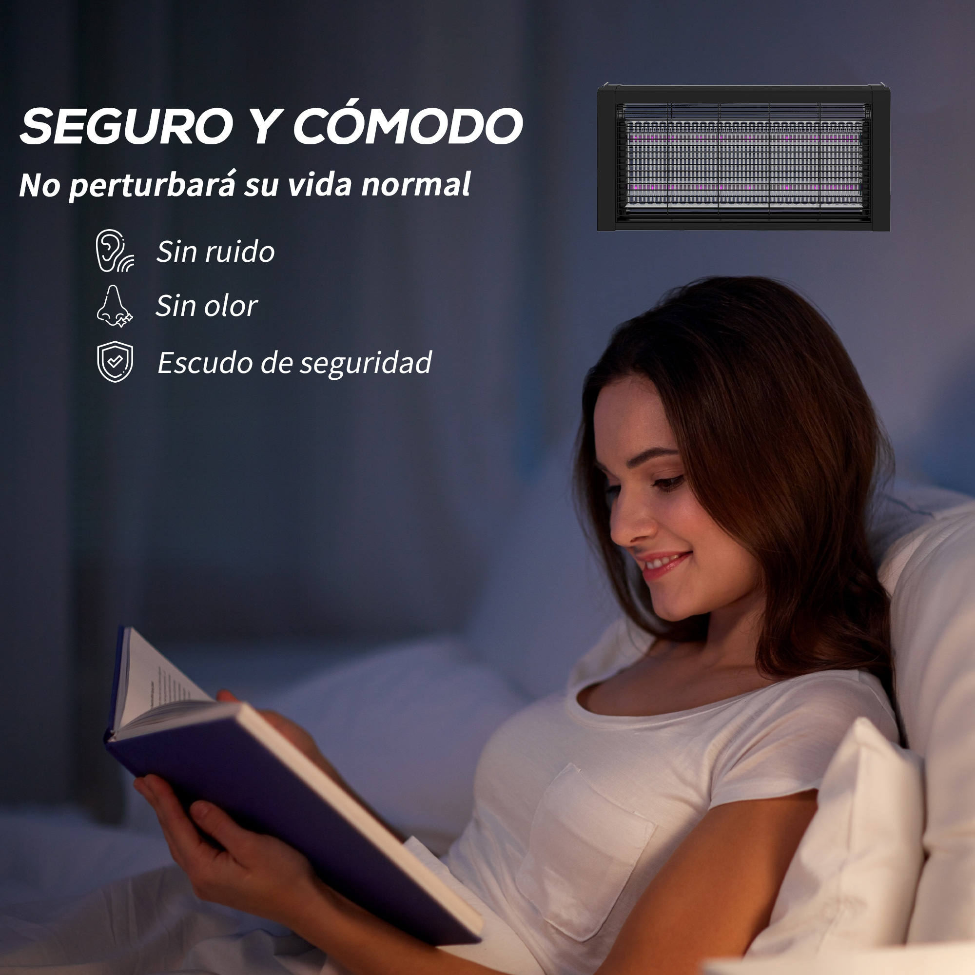 Lâmpada repelente de mosquitos HOMCOM com luzes LED, mata-mosquitos elétrico, cobertura de 60 m², para uso interno, pode ser pendurada ou apoiada em uma superfície, 49 x 6 x 25 cm, preta.