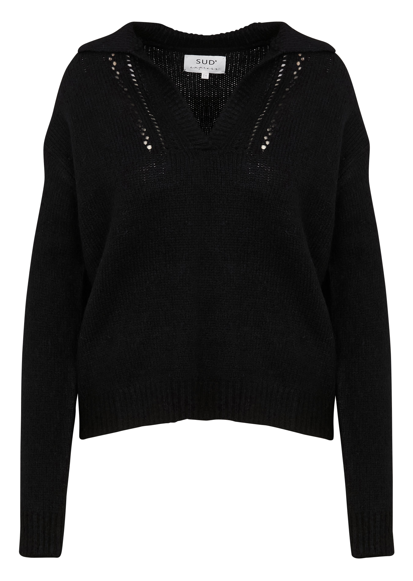 MALENA - Pull à col polo en maille | Noir