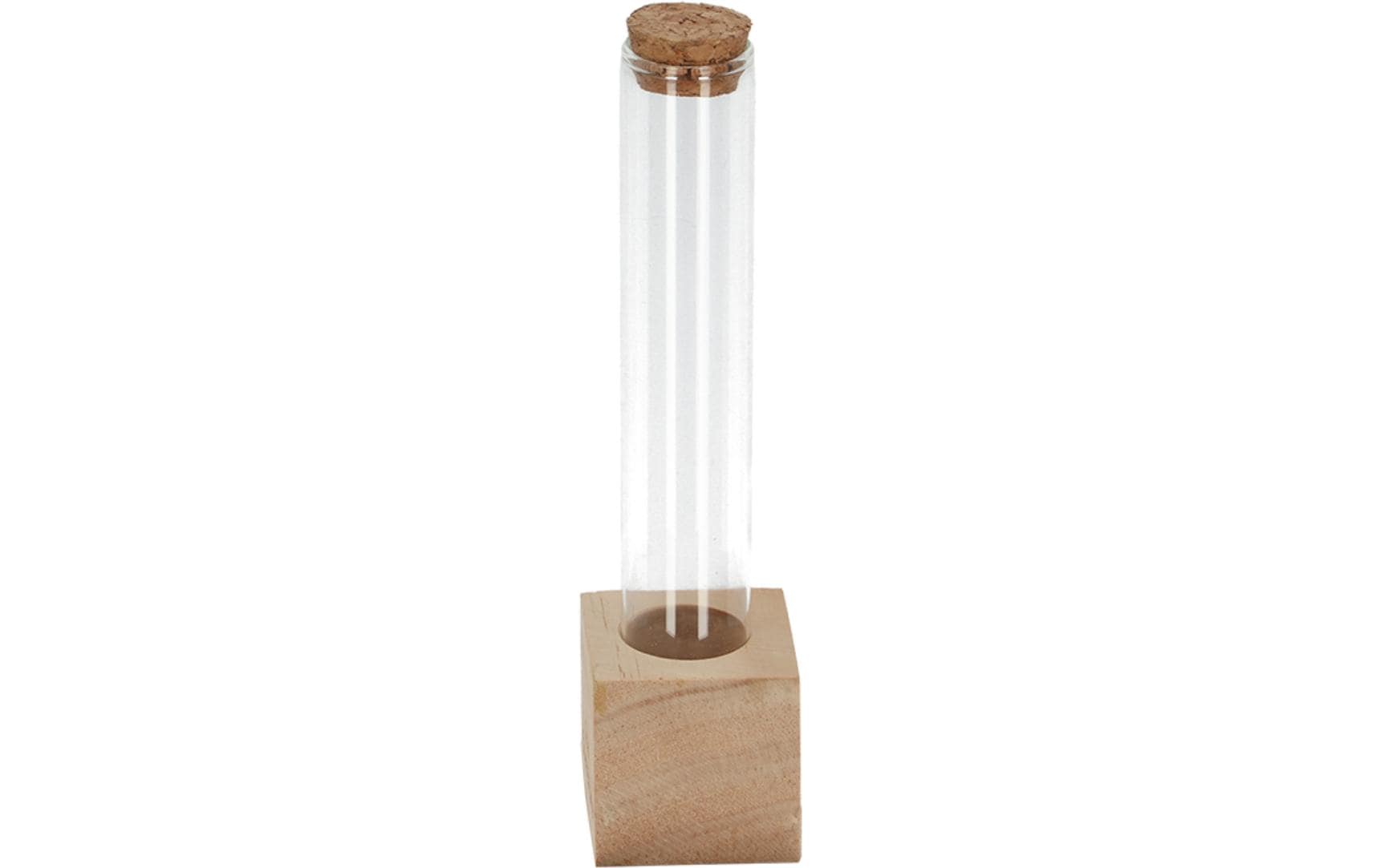 Vase Reagenzglas S 16.5 cm, Nature/TransparentReagenzglas mit Holzsockel