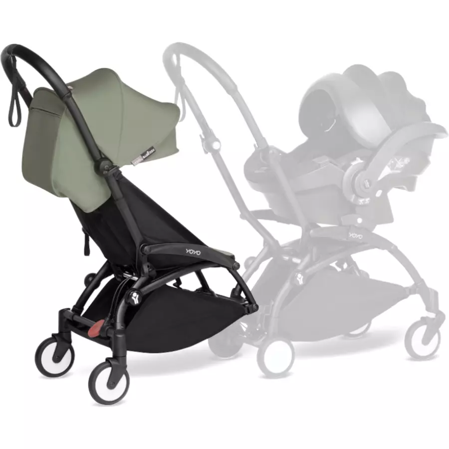 BABYZEN Kinderwagen YOYO 6+ connect Black mit Textilset Olive