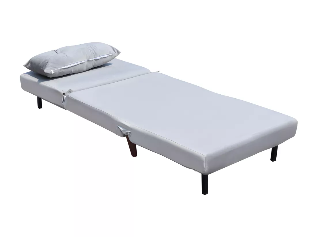 Fauteuil convertible lit une place tissu velours Gris dimension: 80 x 90 x 84 cm - dimension lit: 80 x 190 x 28 cm