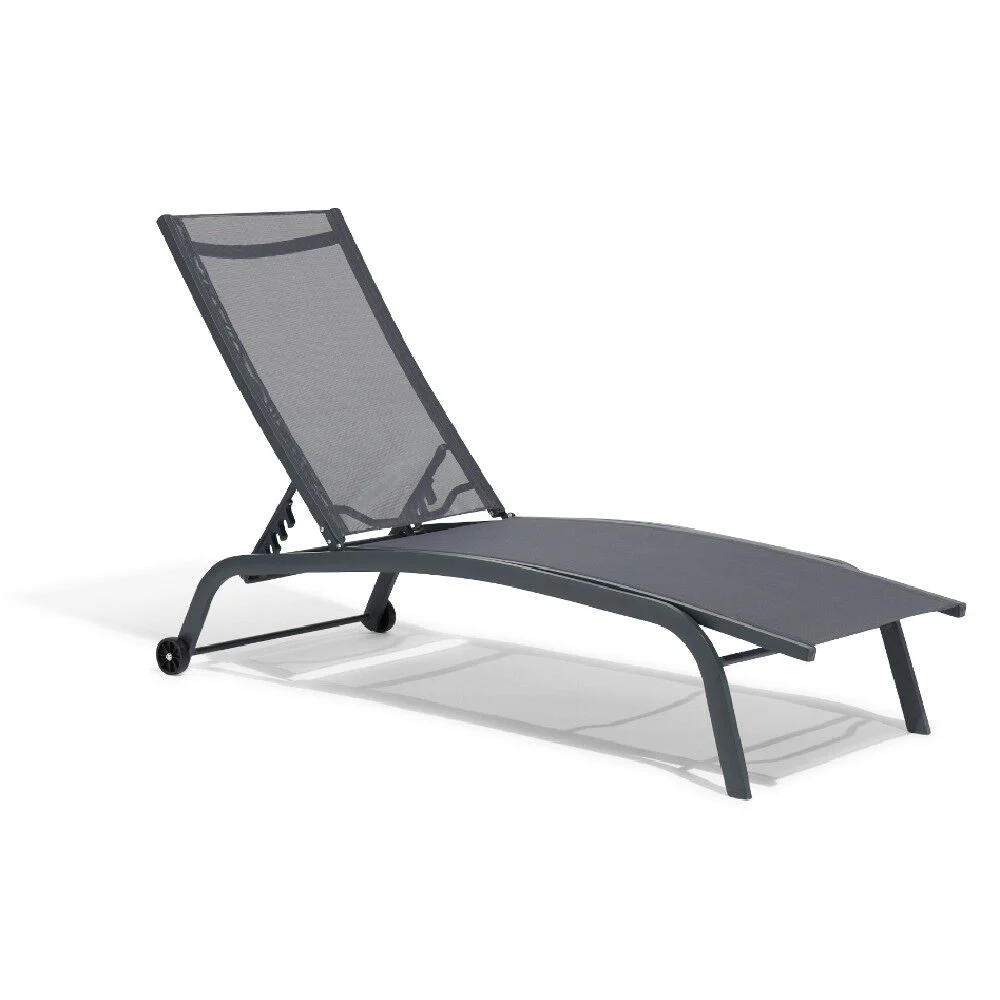 Chaise longue Stockolm dossier ajustable 2 roulettes gris foncé